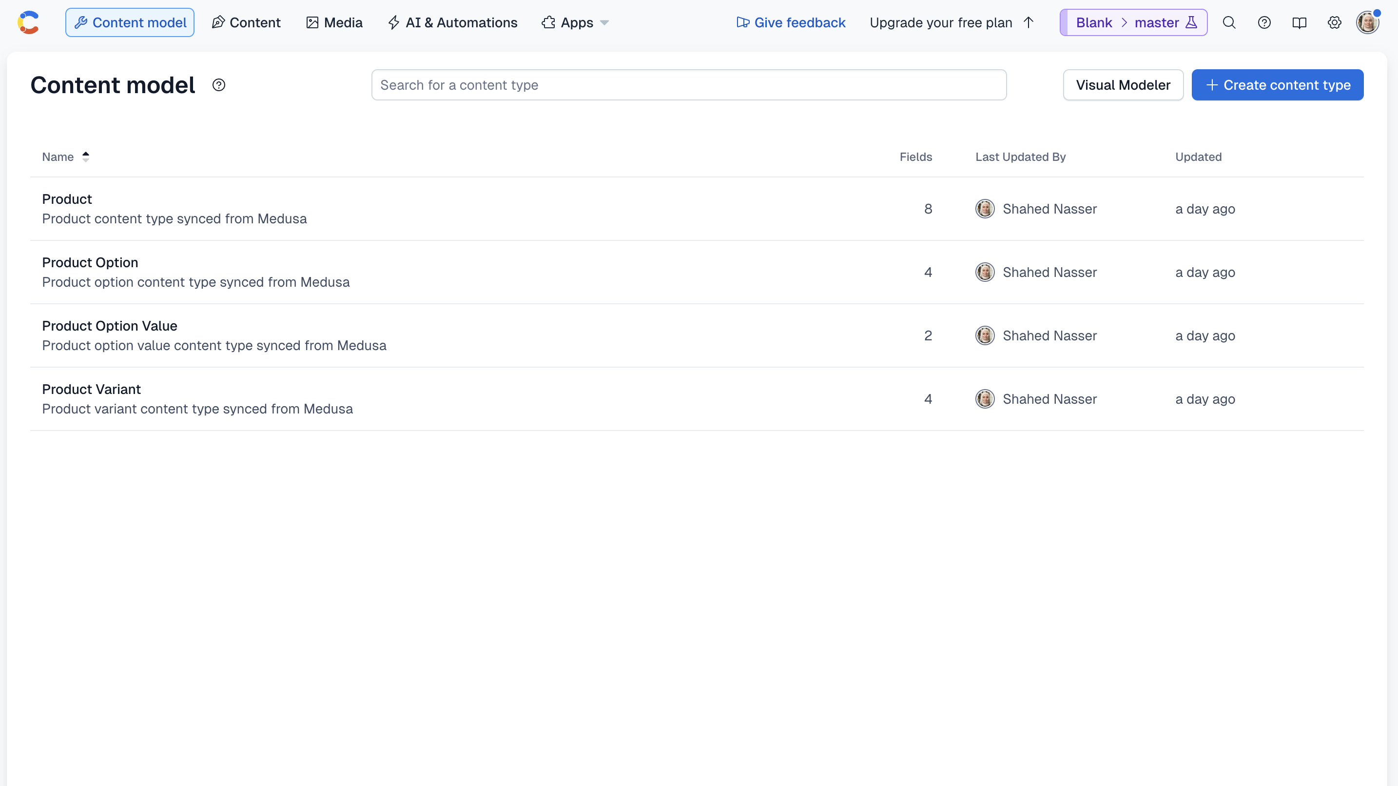 In the Contentful dashboard, go to the Content Model page