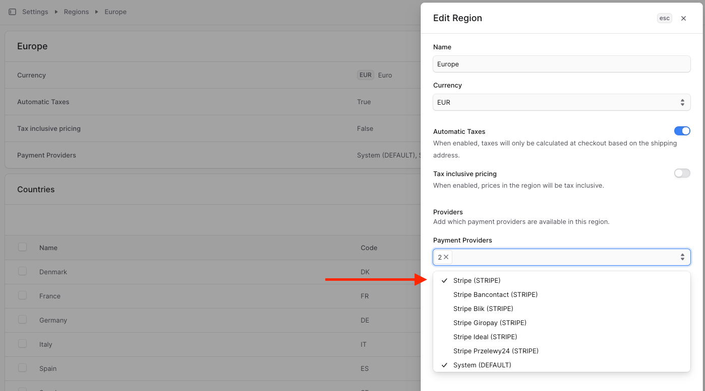 Stripe in the dropdown