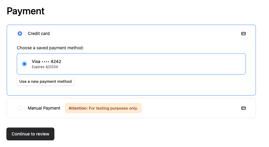Saved payment method in checkout