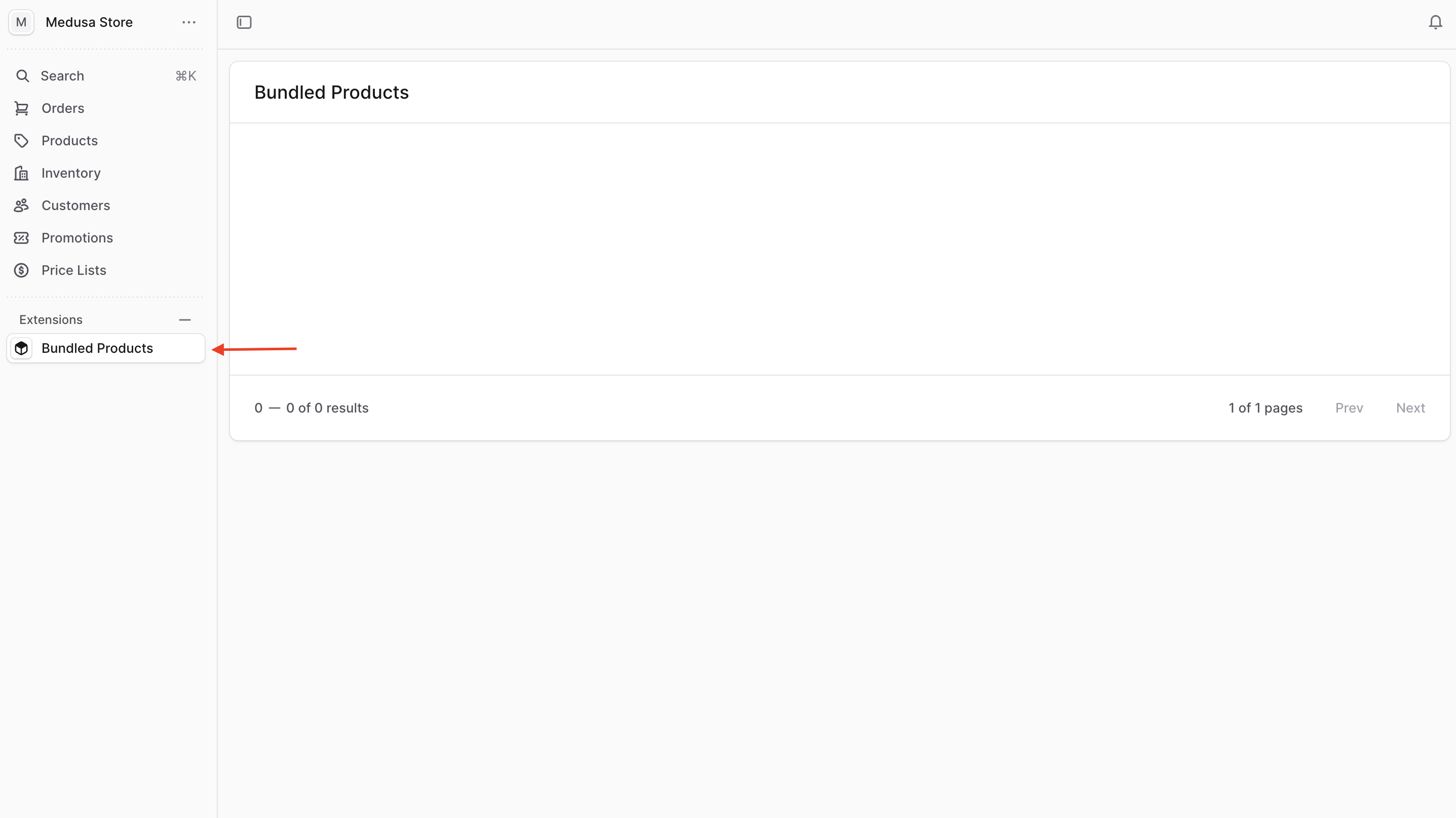 Bundled Product page with empty table
