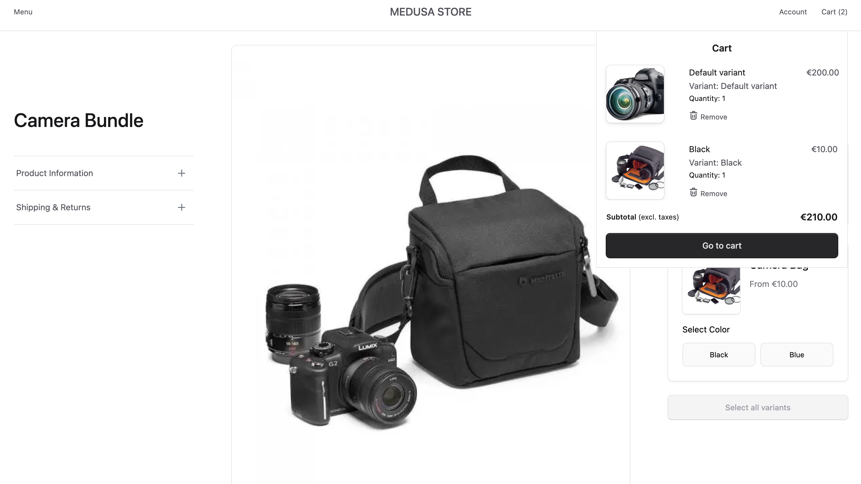 Cart with the bundled items in it