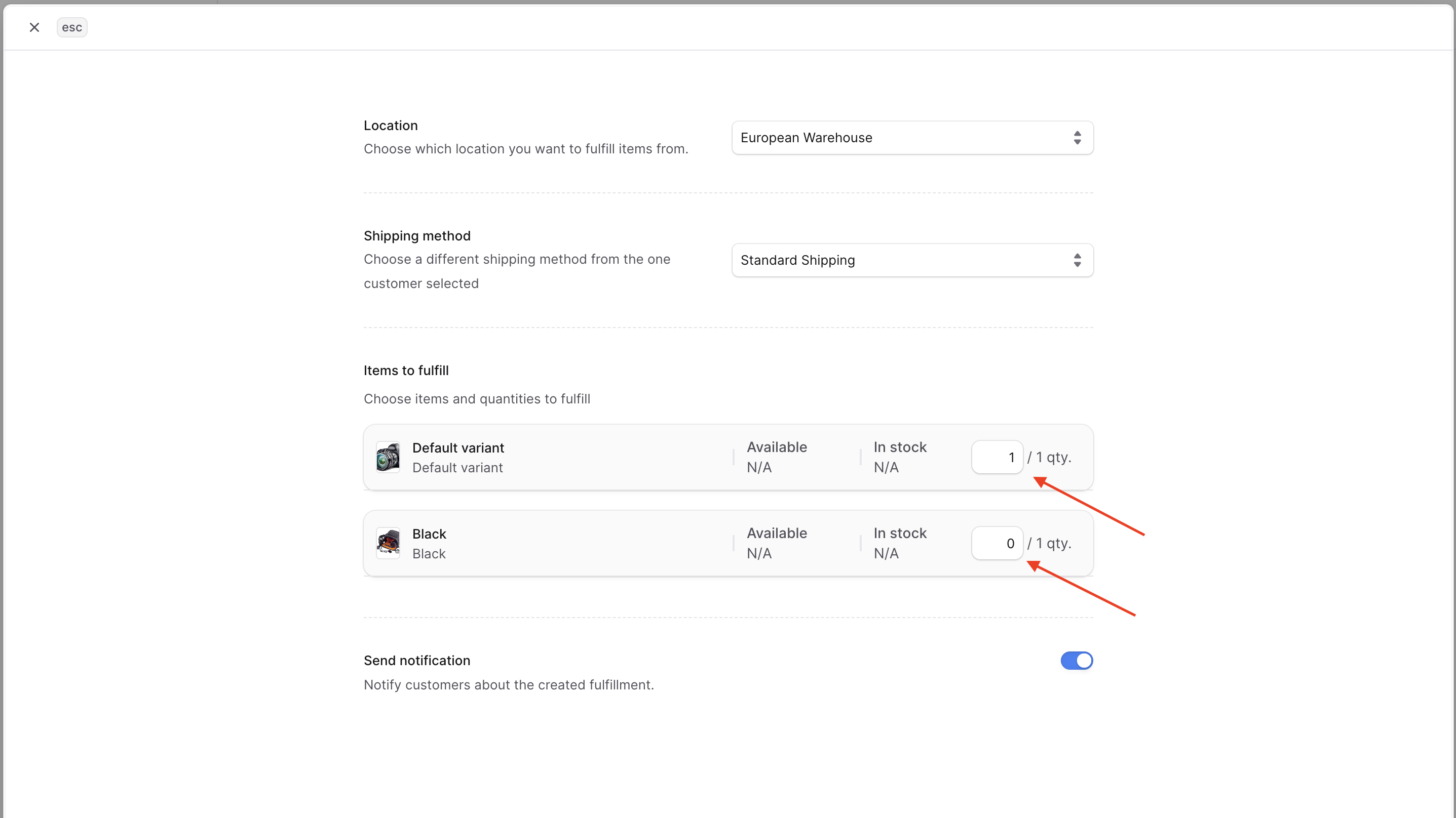 Example of fulfilling one item in the bundle