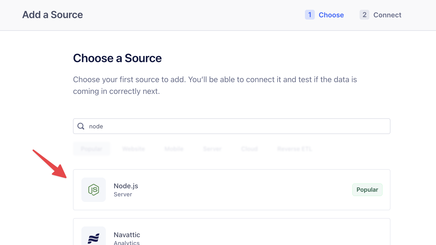 Select Node.js as the Source