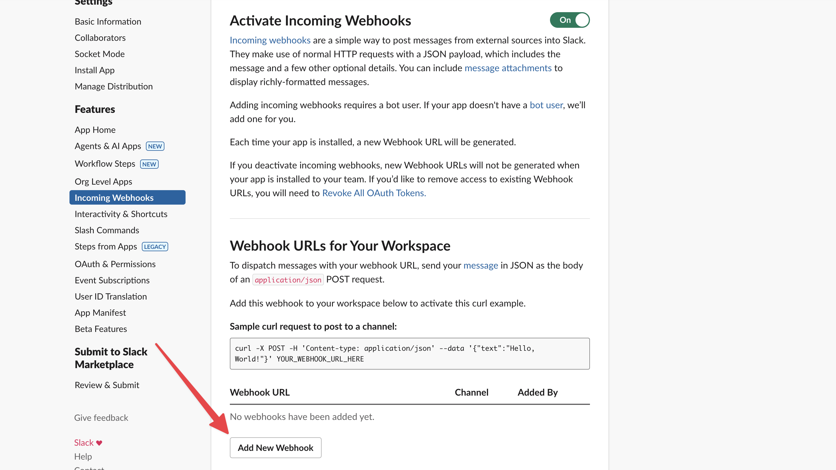 Add New Webhook button