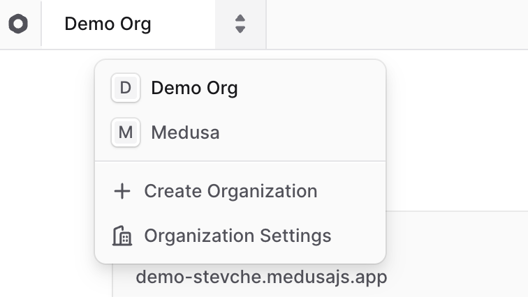Organization switcher at the top left of the Cloud dashboard