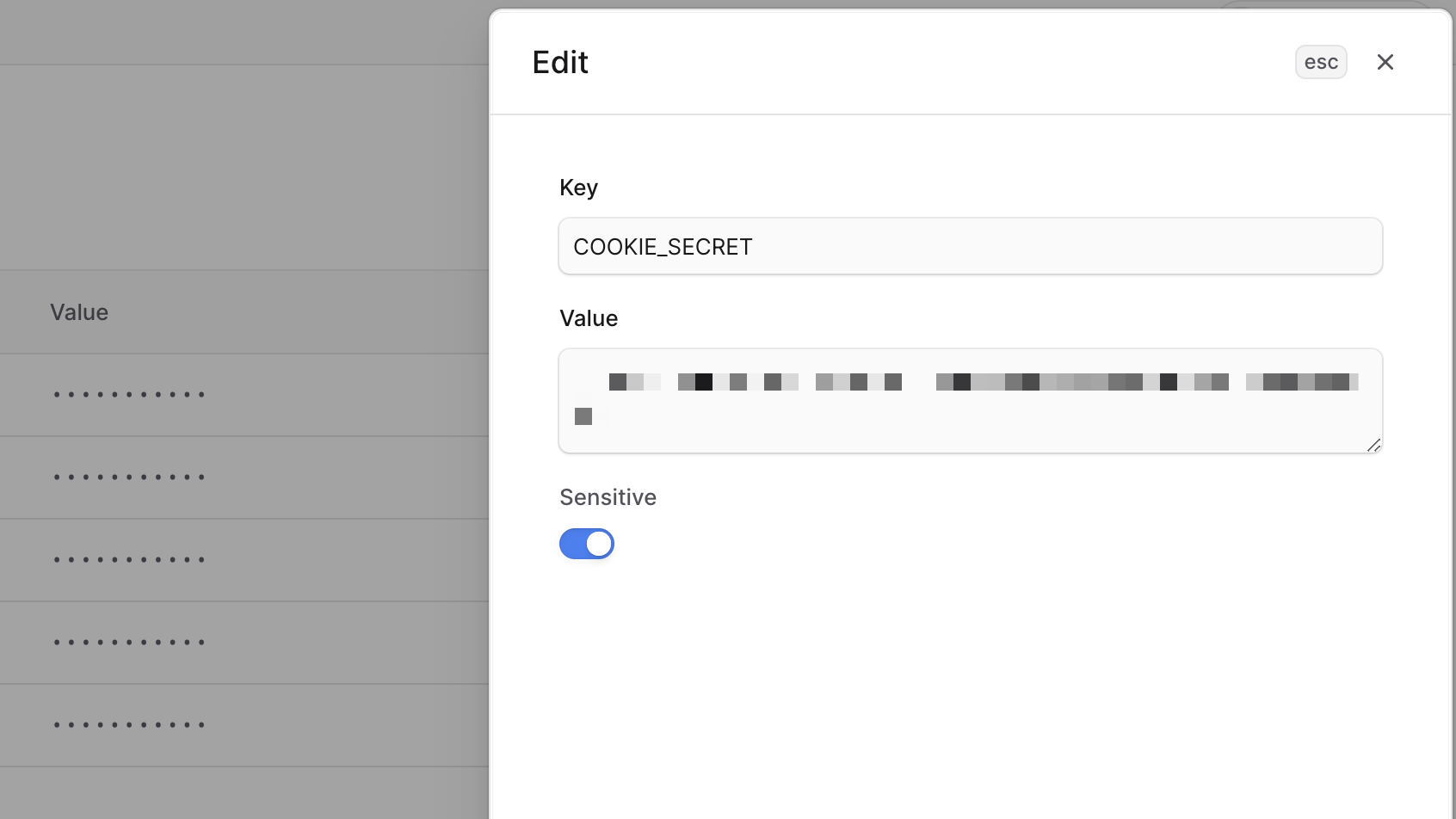 Edit environment variable side window