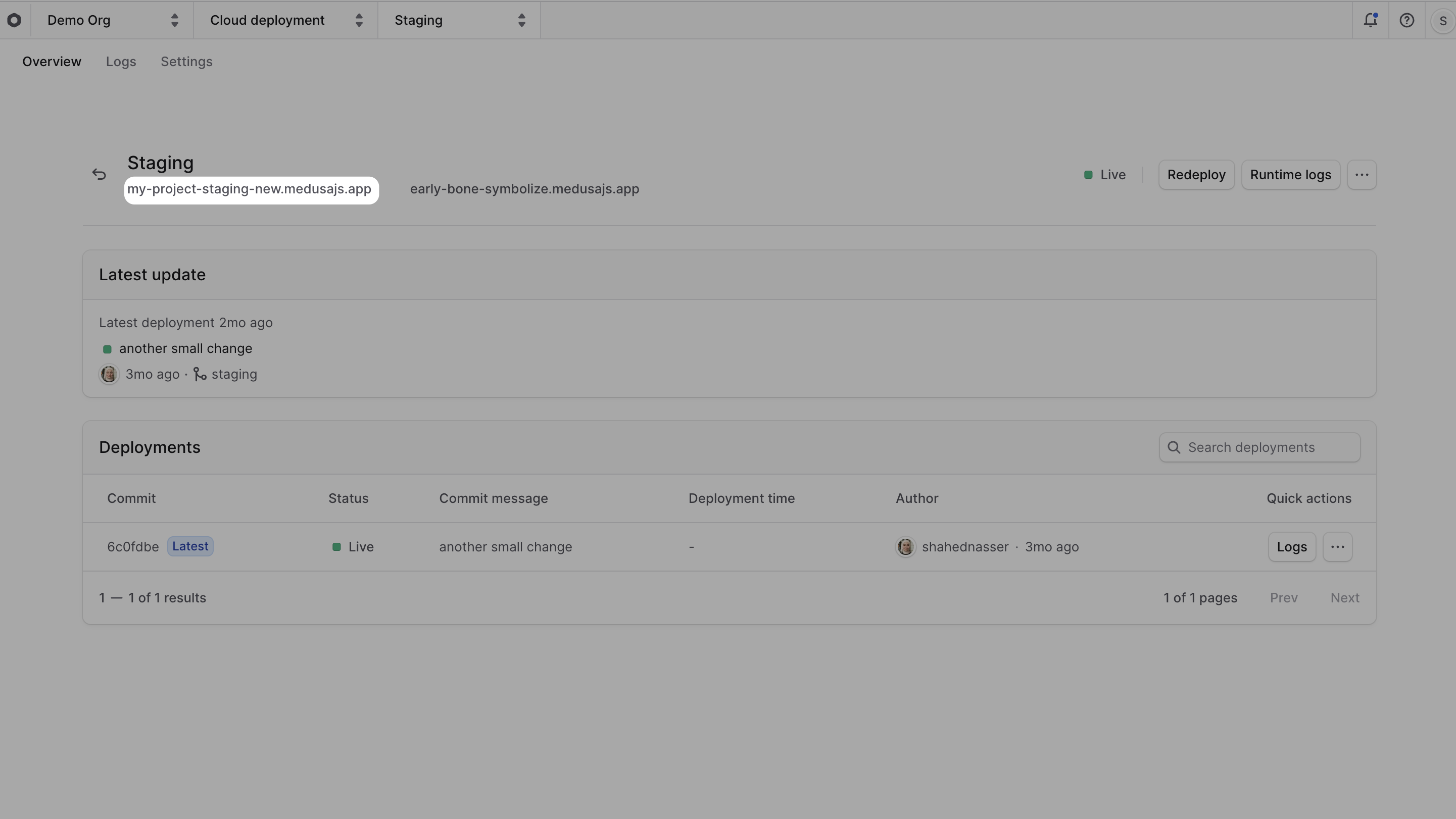 URL of environment in its dashboard under the environment's name