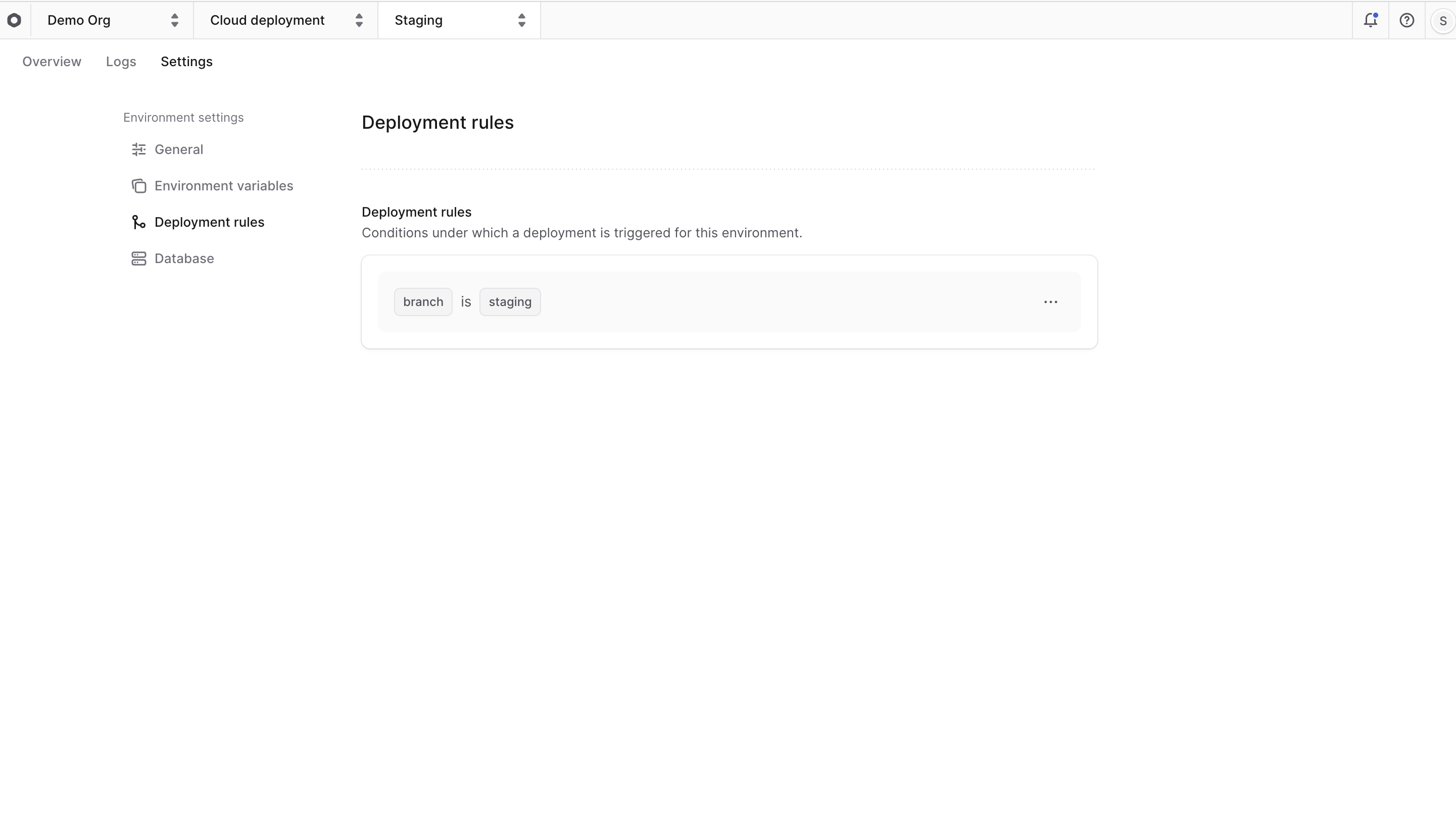 Deployment rules section in the environment's settings tab