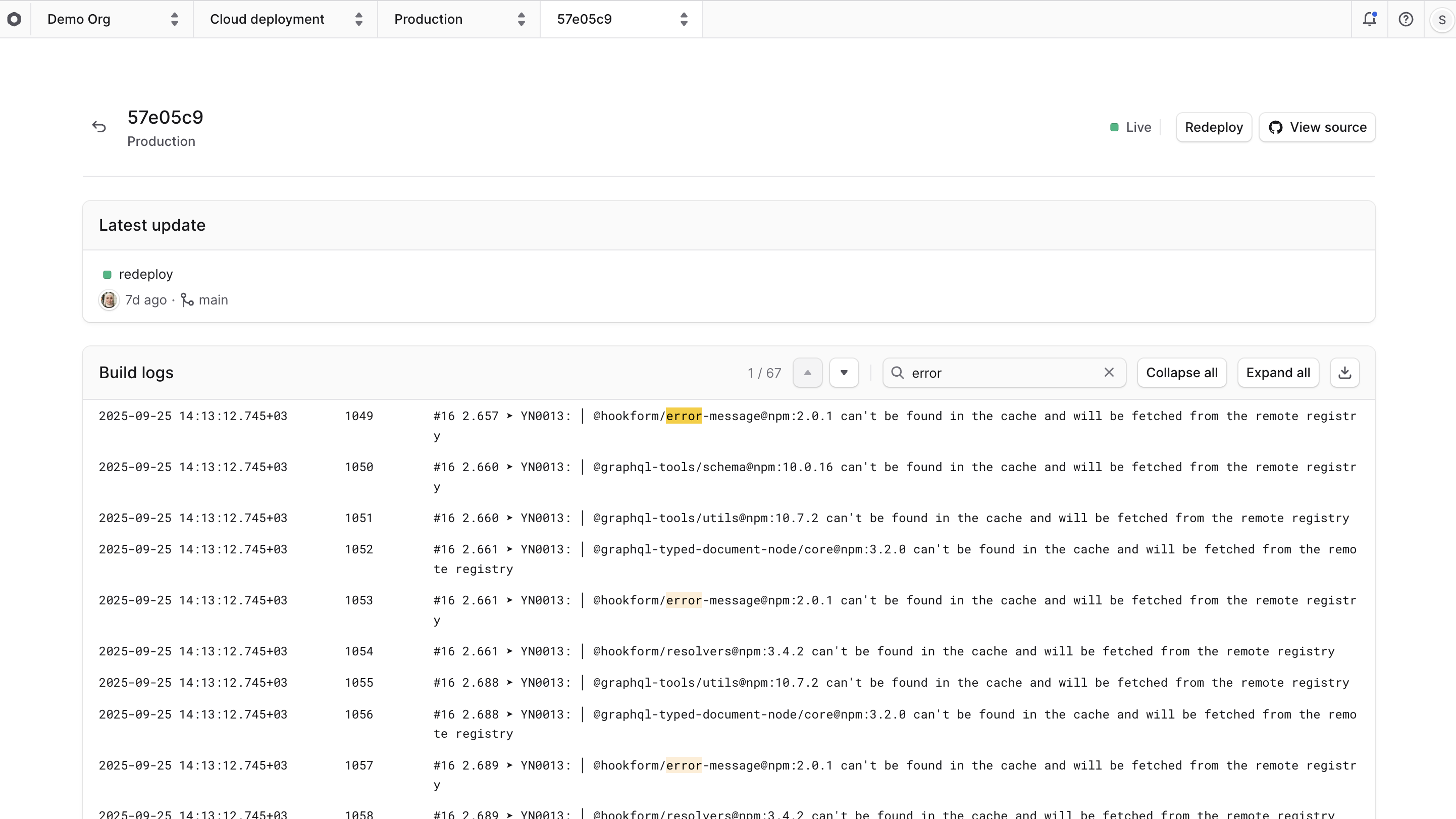 Search Build Logs with results highlighted