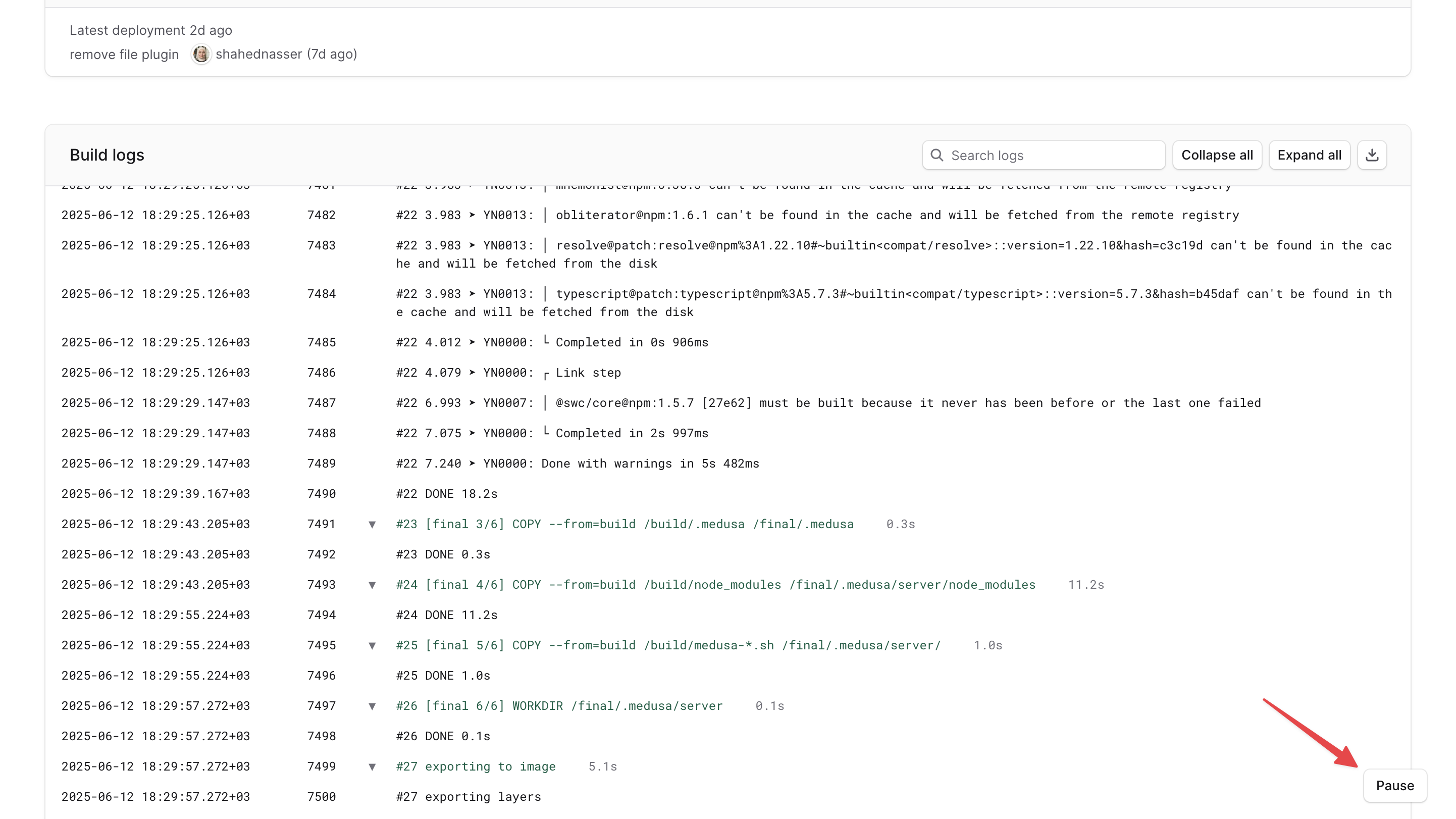 Pause button at the bottom right of the page