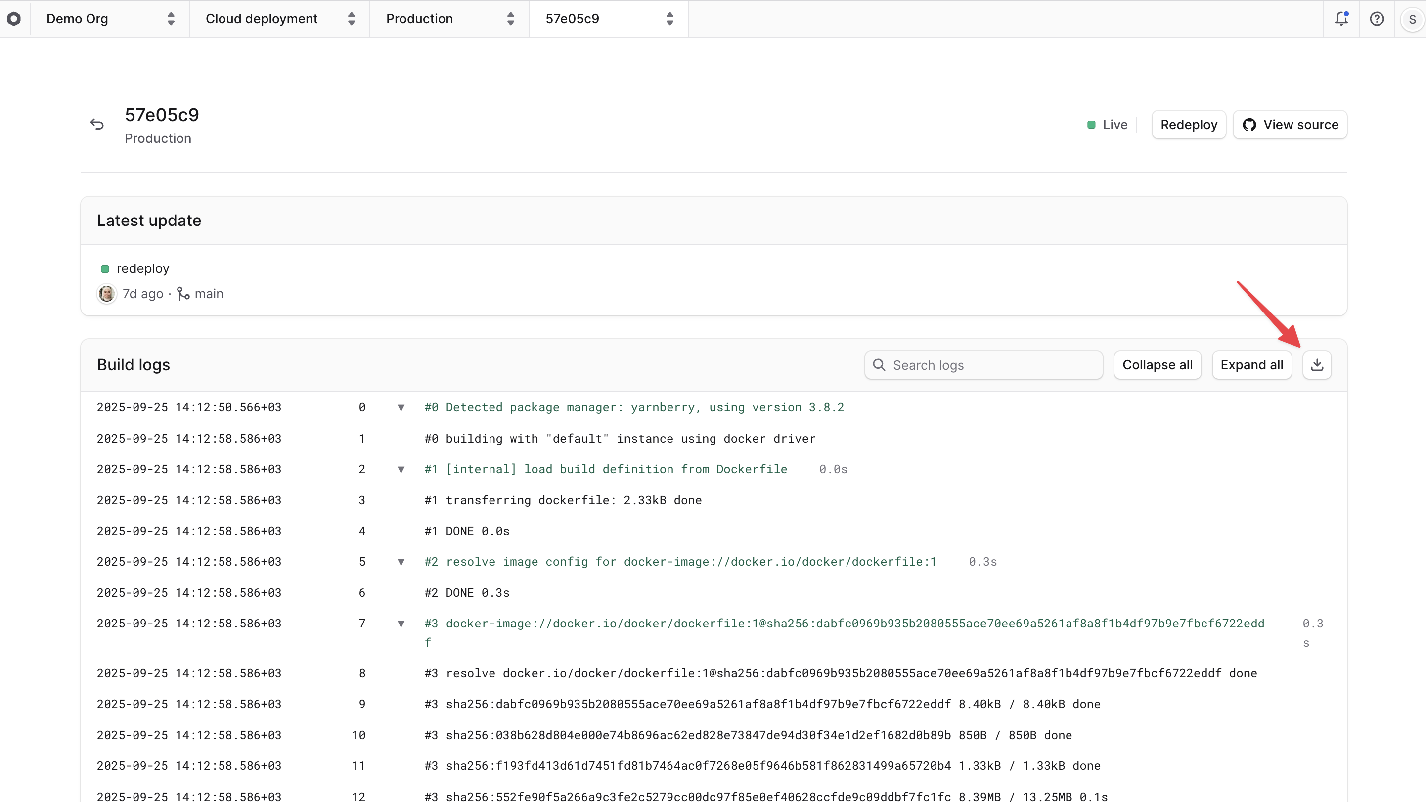 Download Build Logs button