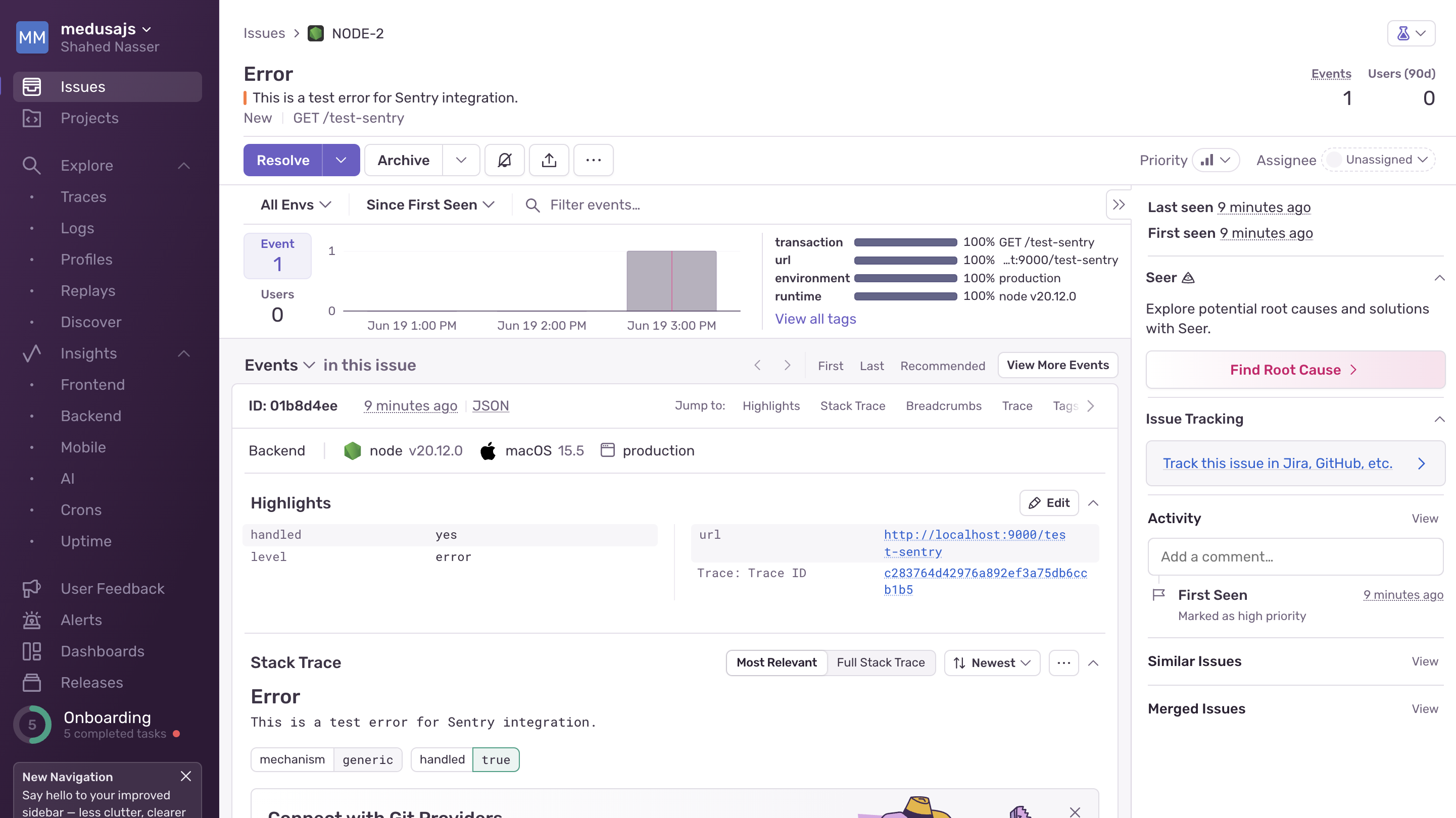 Error details in Sentry