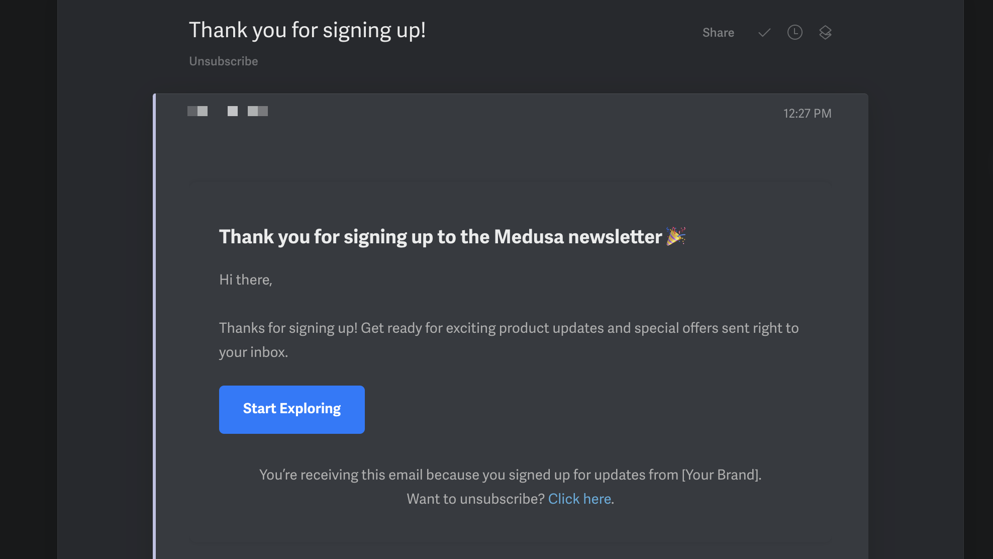 Welcome email received from Mailchimp