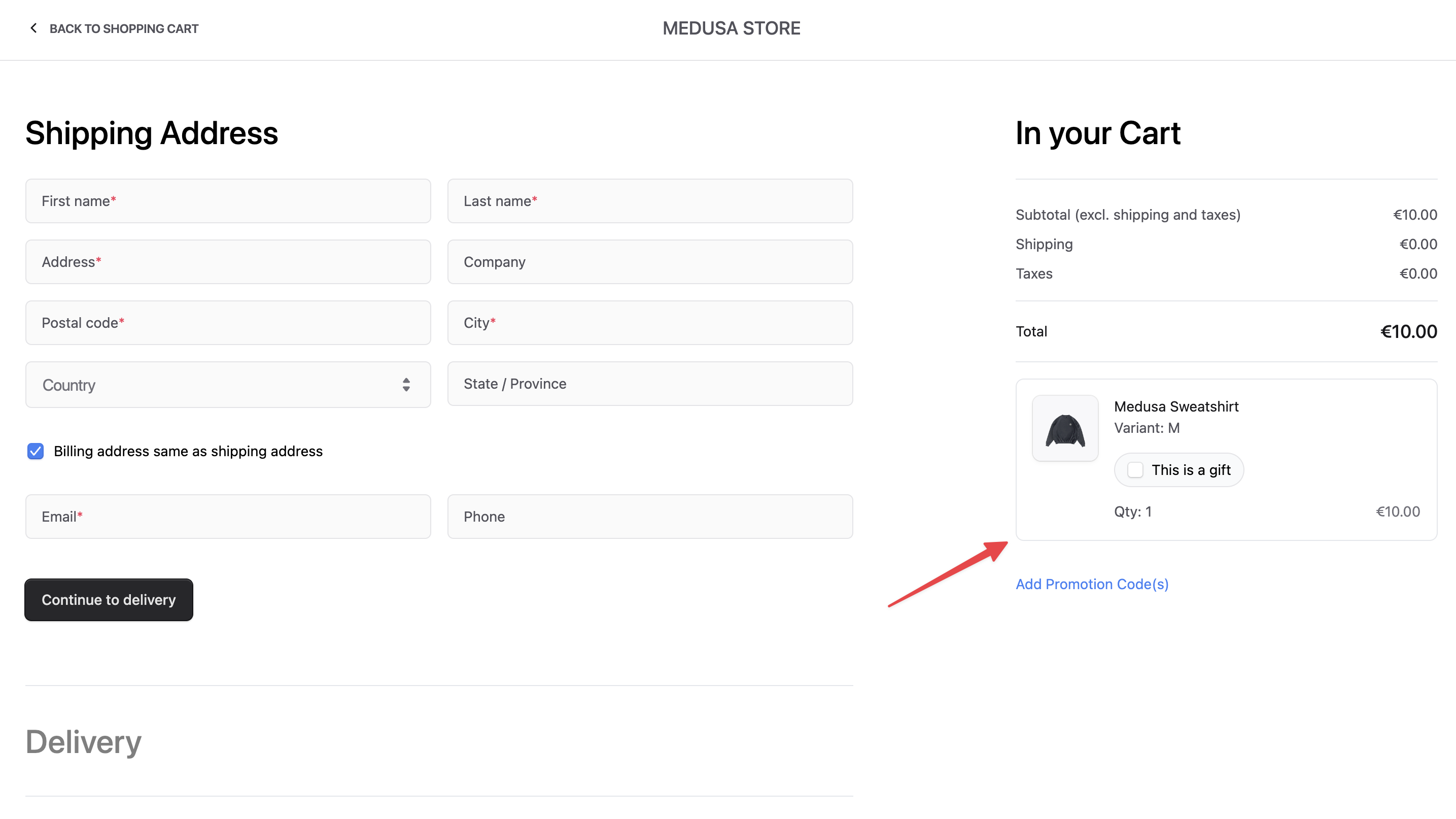 Gift checkbox on checkout page
