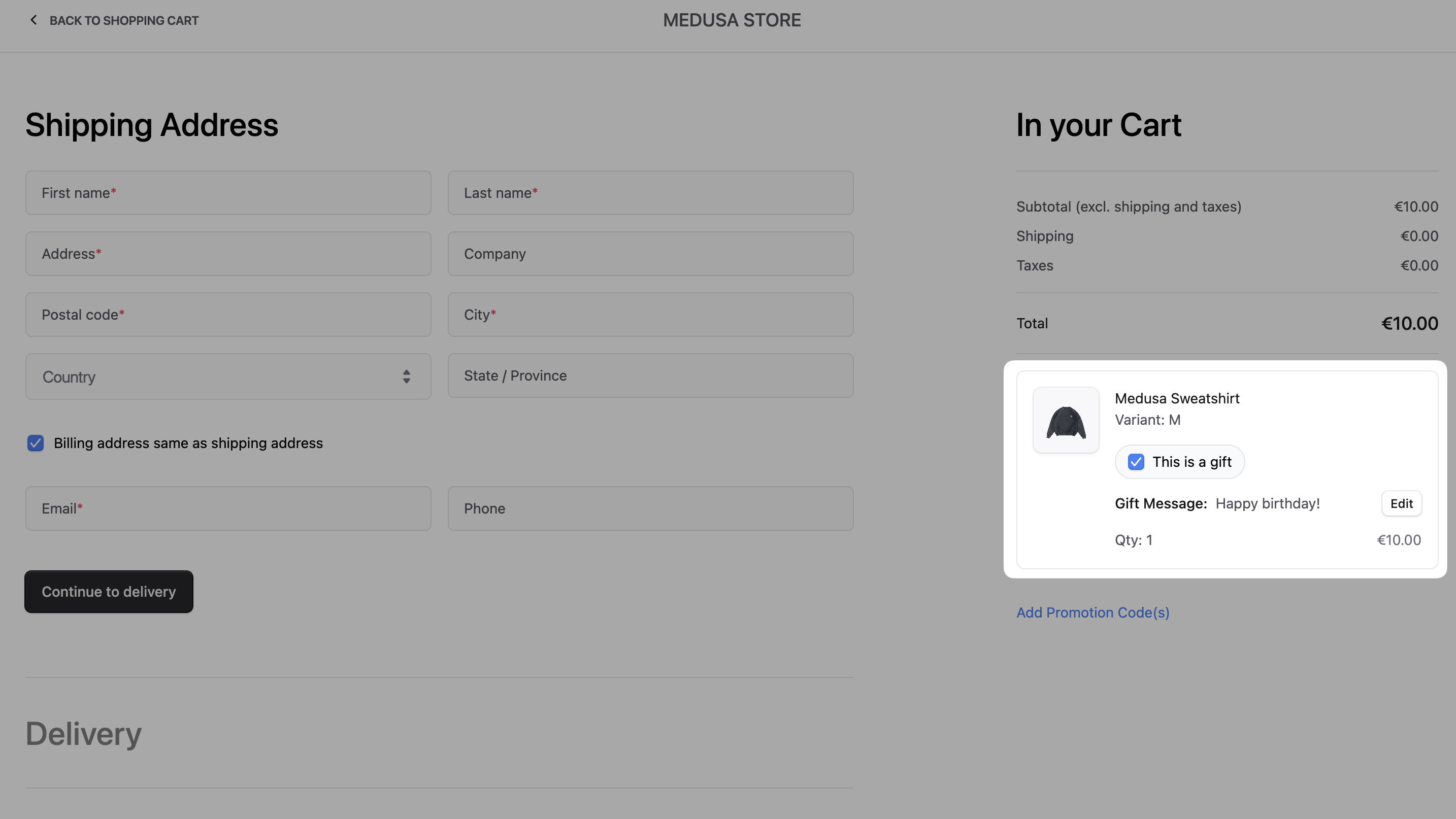 Gift item with message added