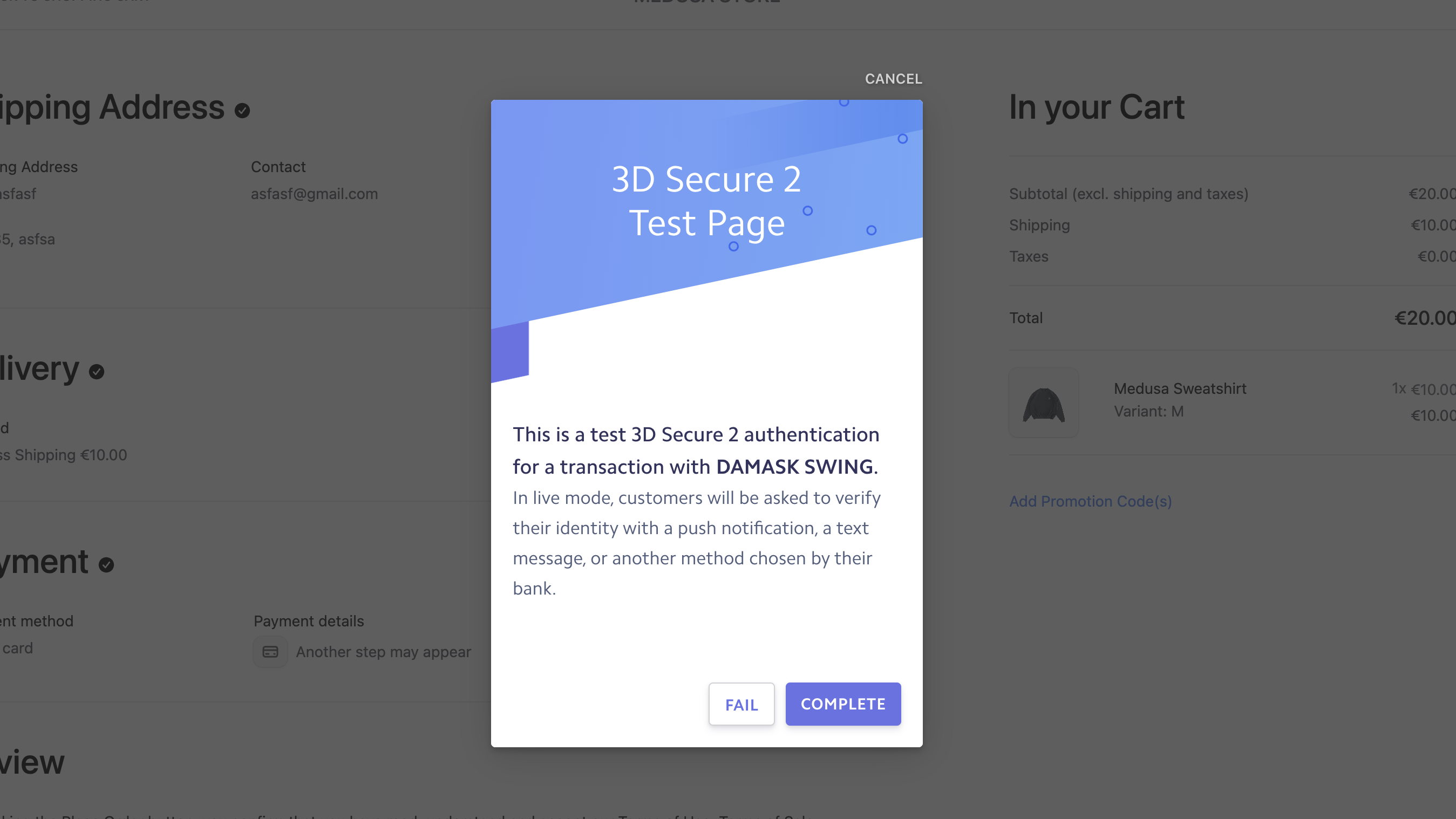 Stripe 3D Secure pop-up