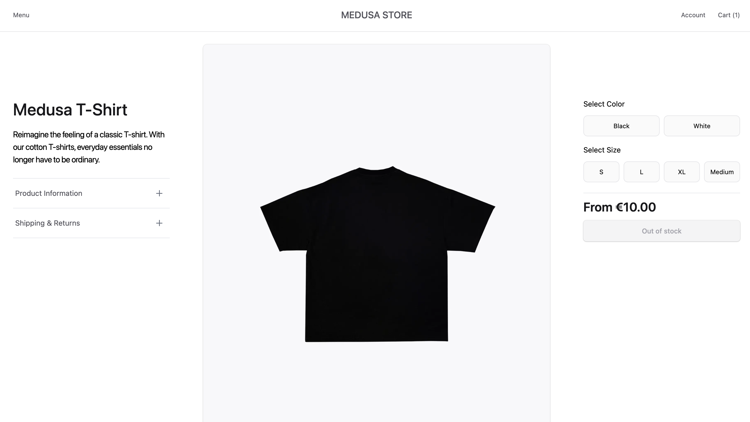 Product details page in the storefront showing details from Payload