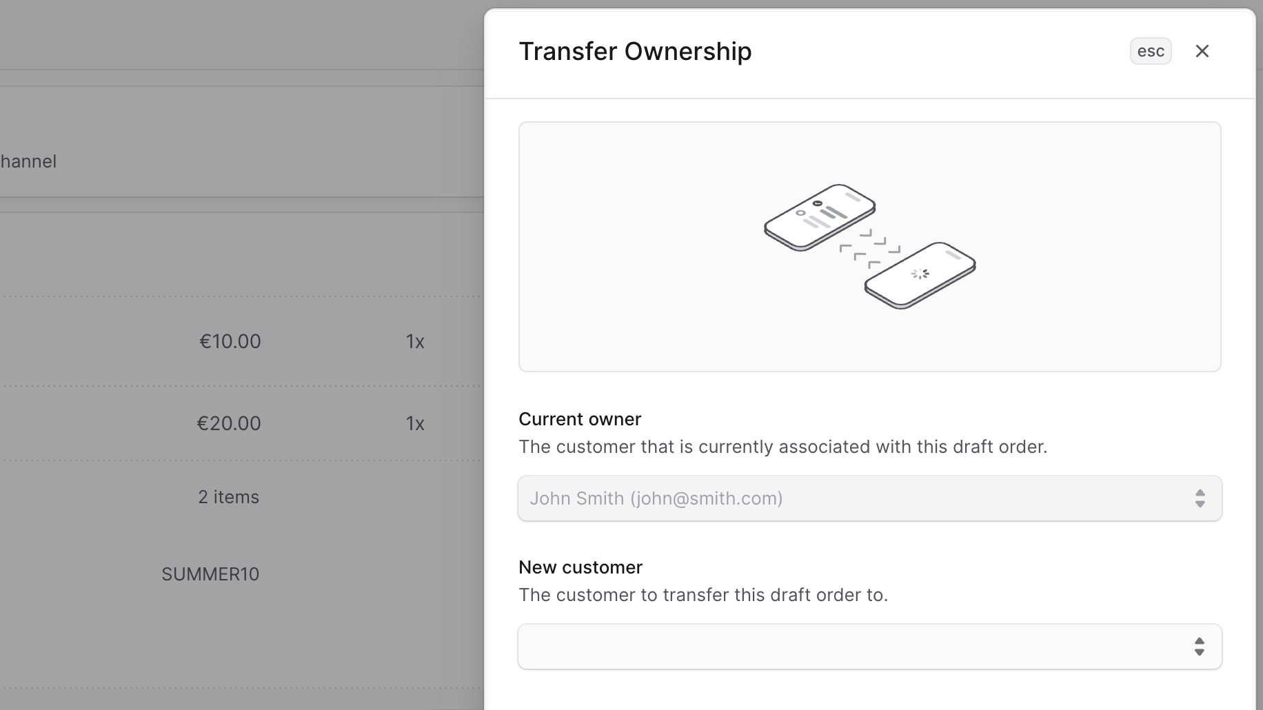 Transfer ownership form for draft order