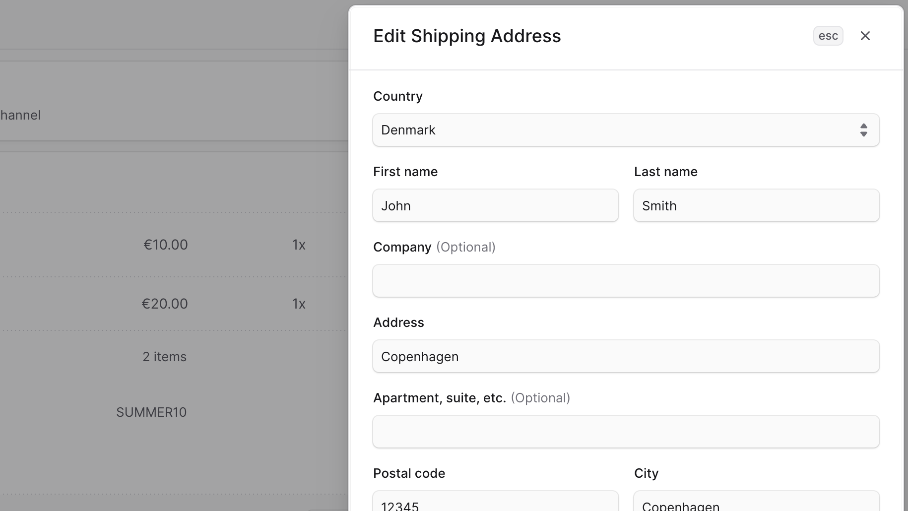 Edit shipping address in draft order form