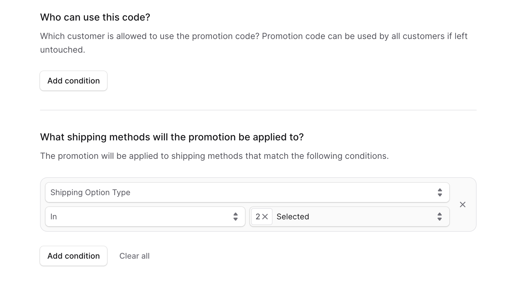 What shipping methods will the promotion be applied to section