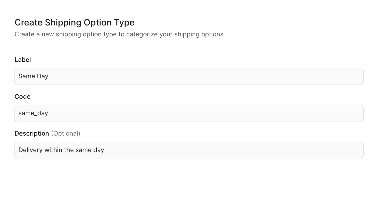 Create shipping option type form