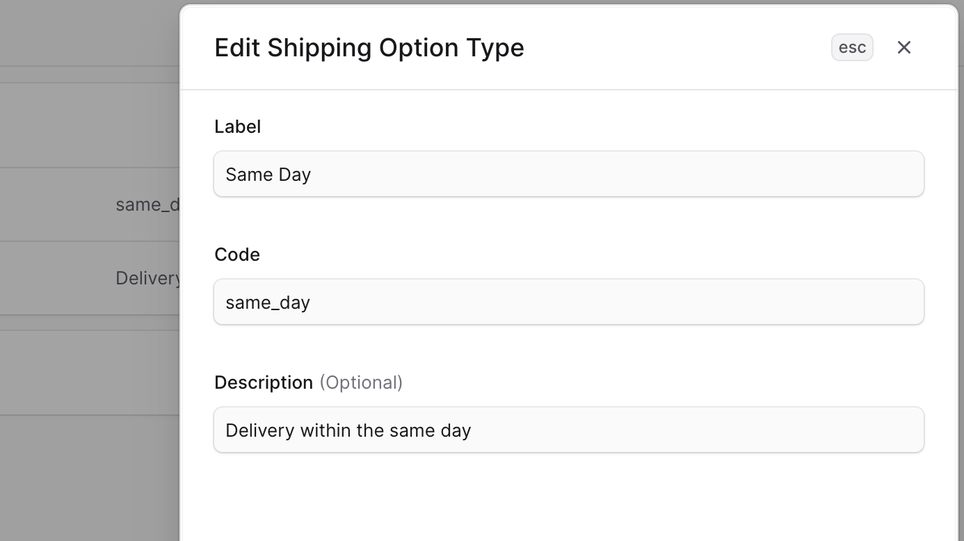 Edit shipping option type form