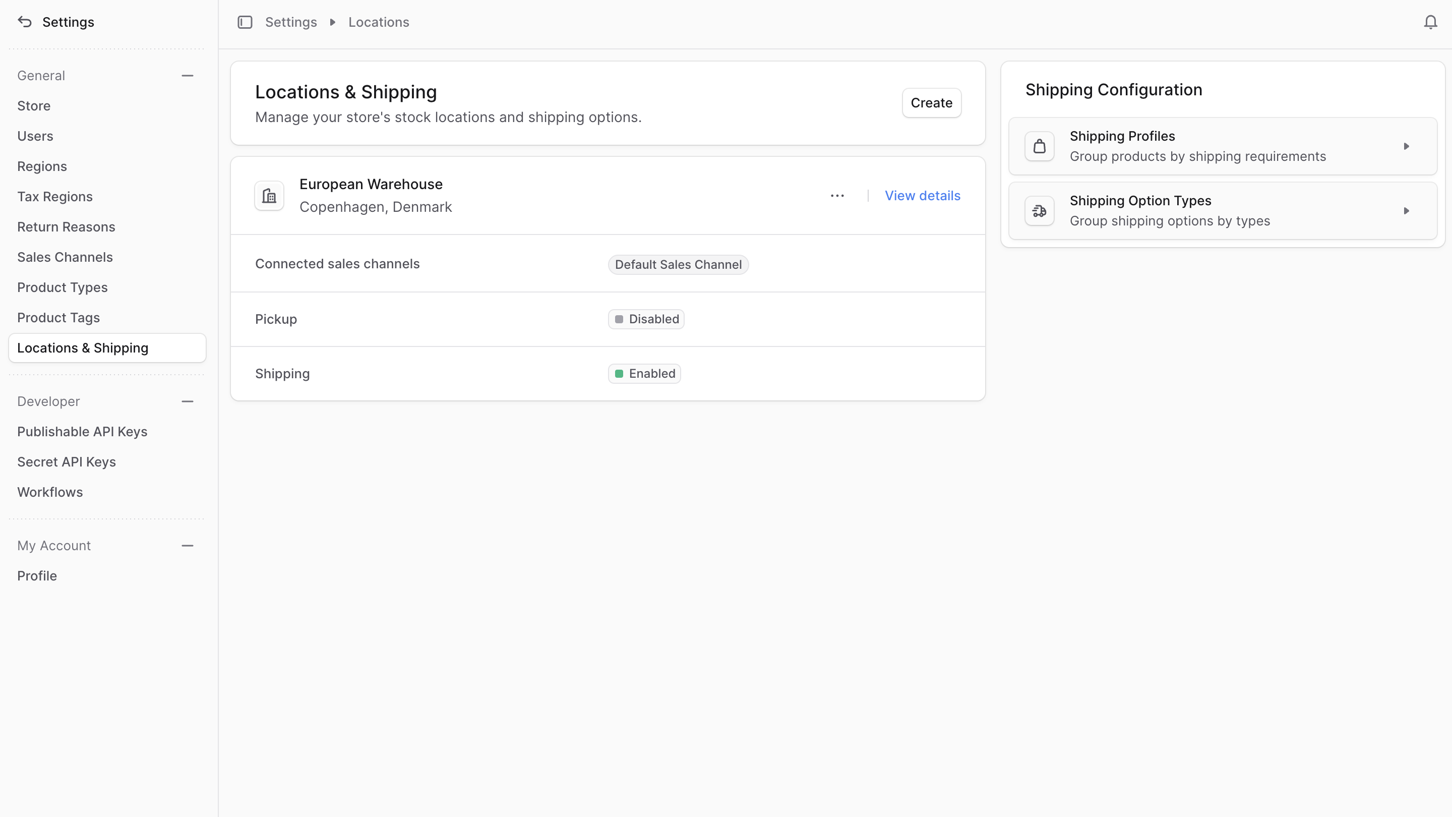Location & shipping settings