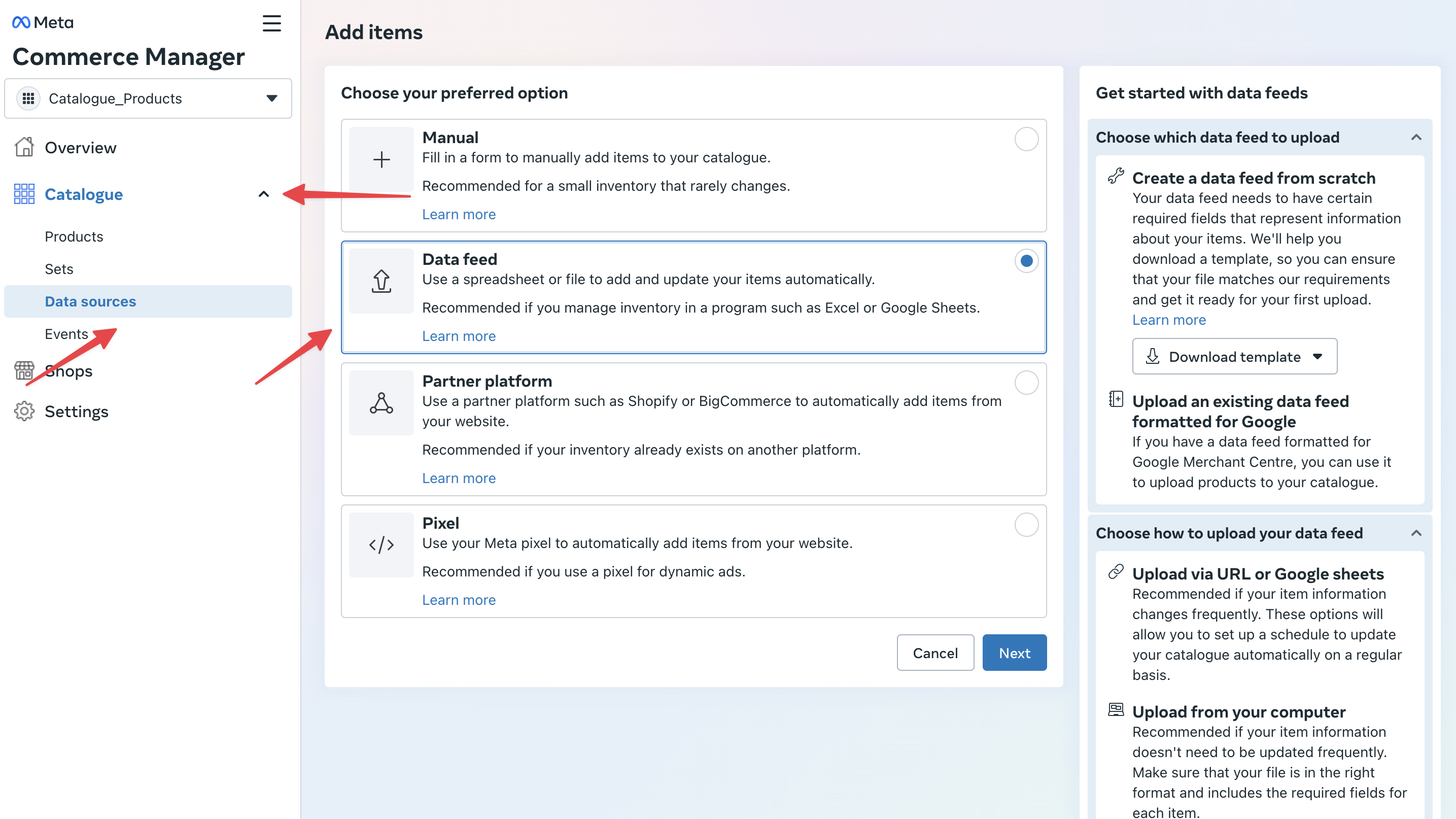 Meta Data Sources Setup Form