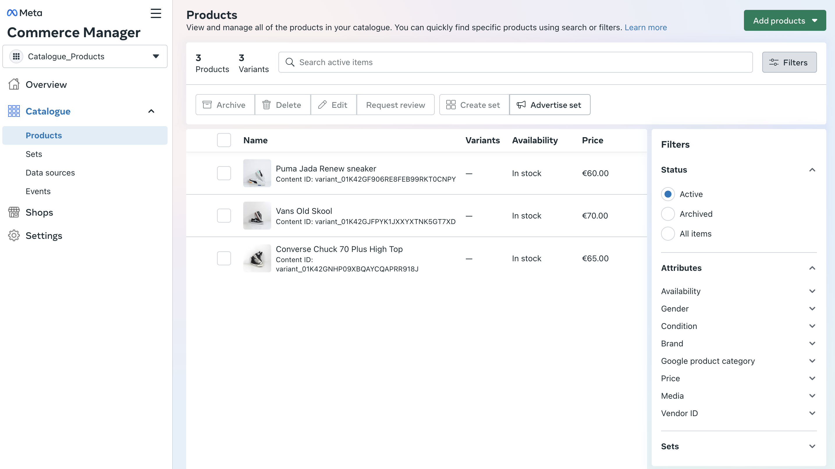 Meta Catalogue Products