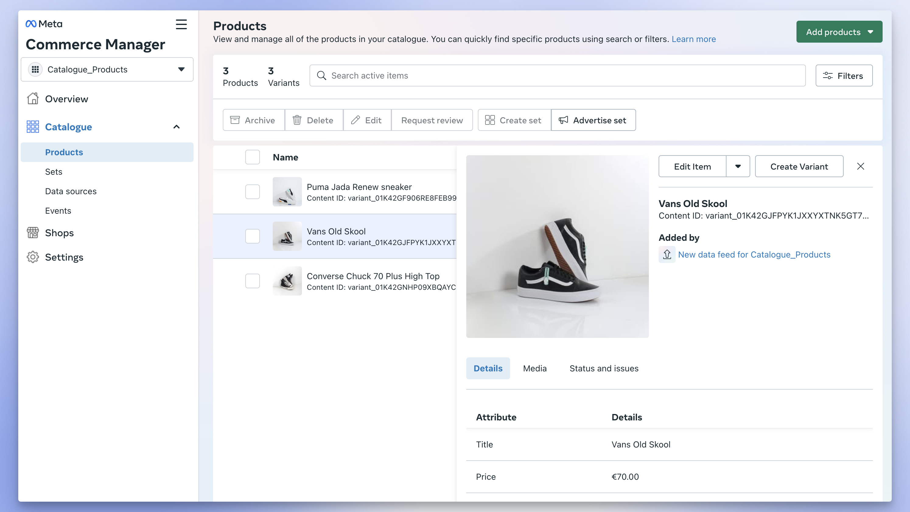 Products in the Meta Catalogue