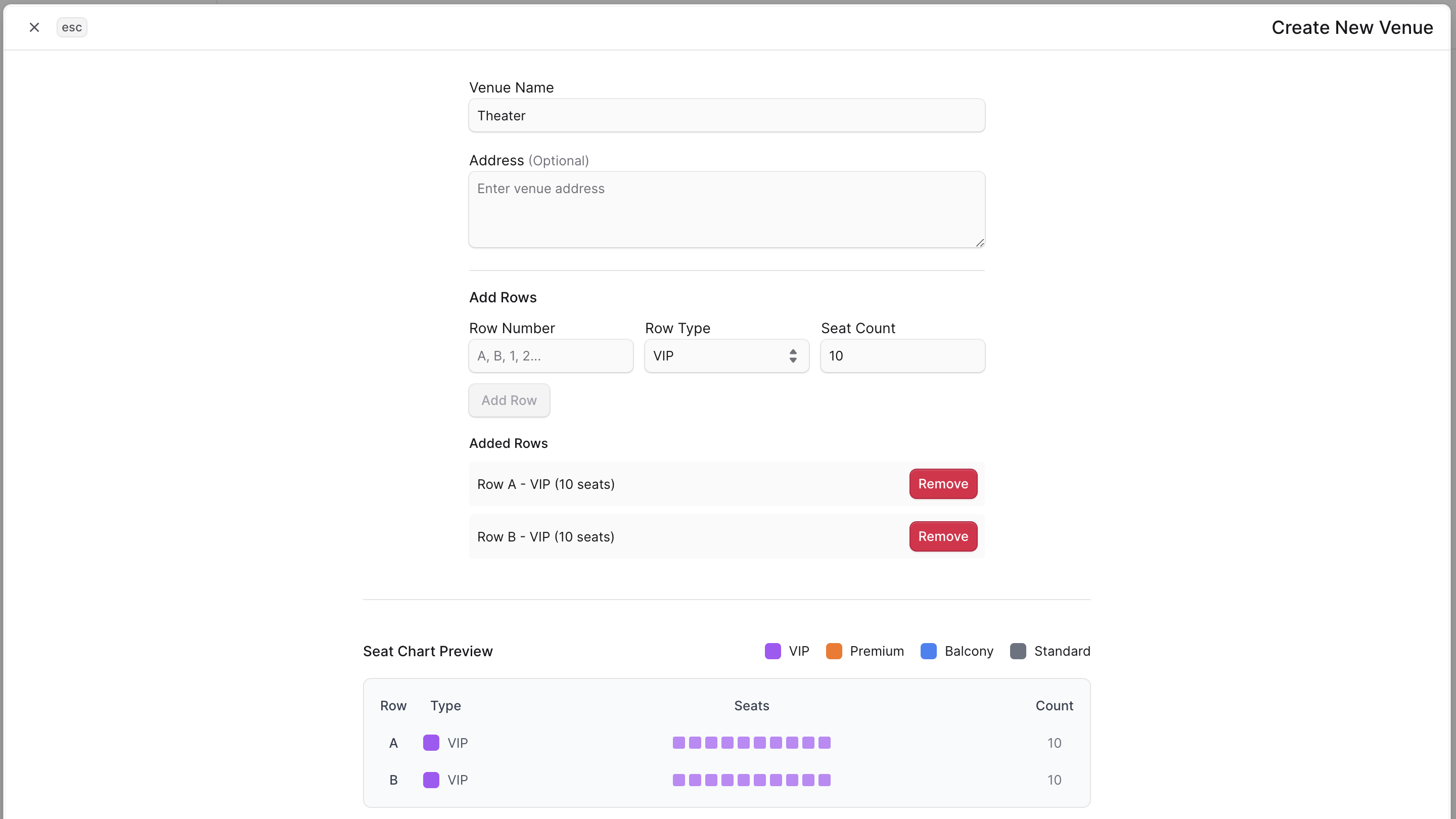 Create Venue Modal in the Medusa Admin
