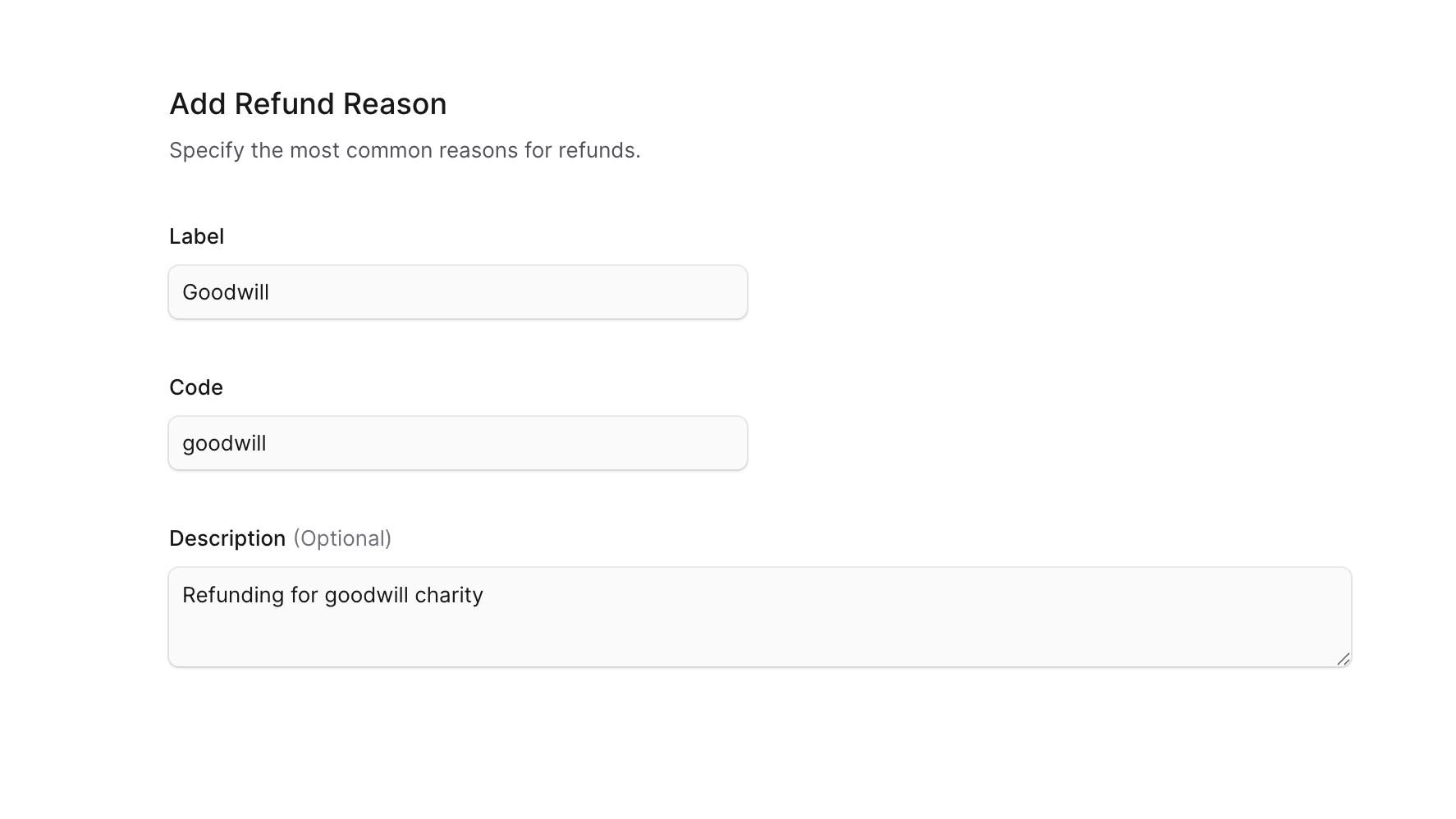 Create refund reason form