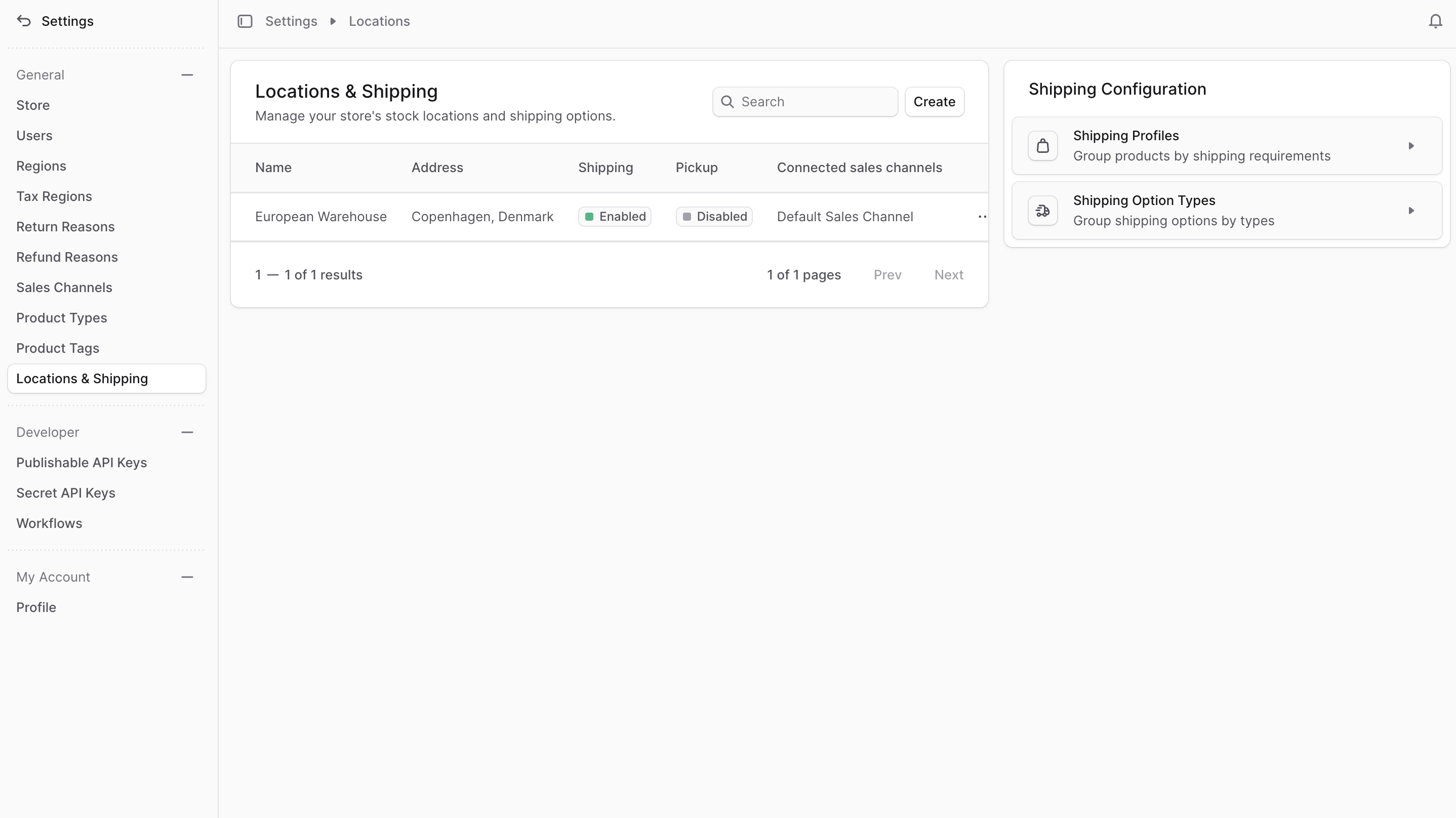 Location & shipping settings