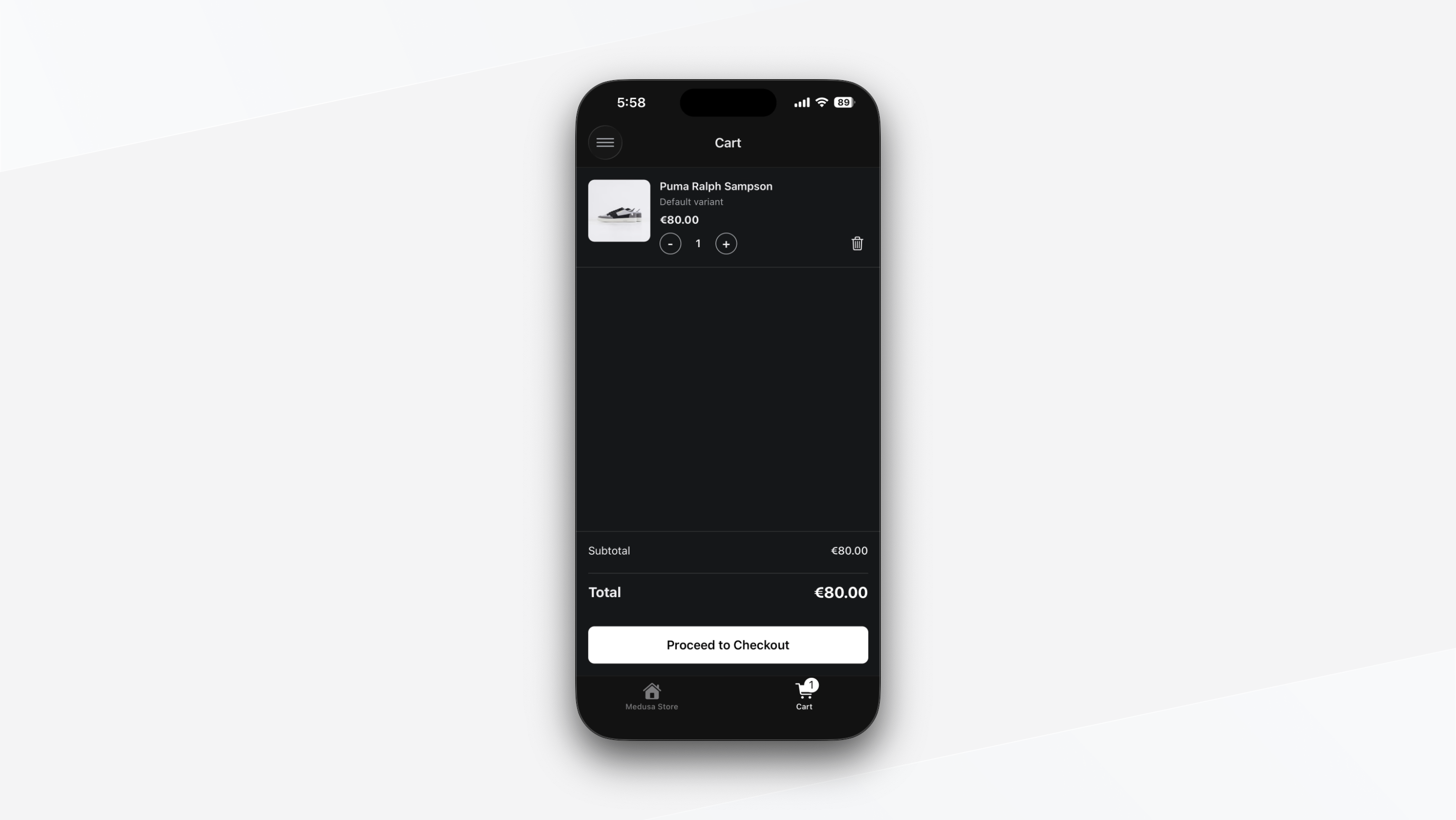 Cart screen with items in it