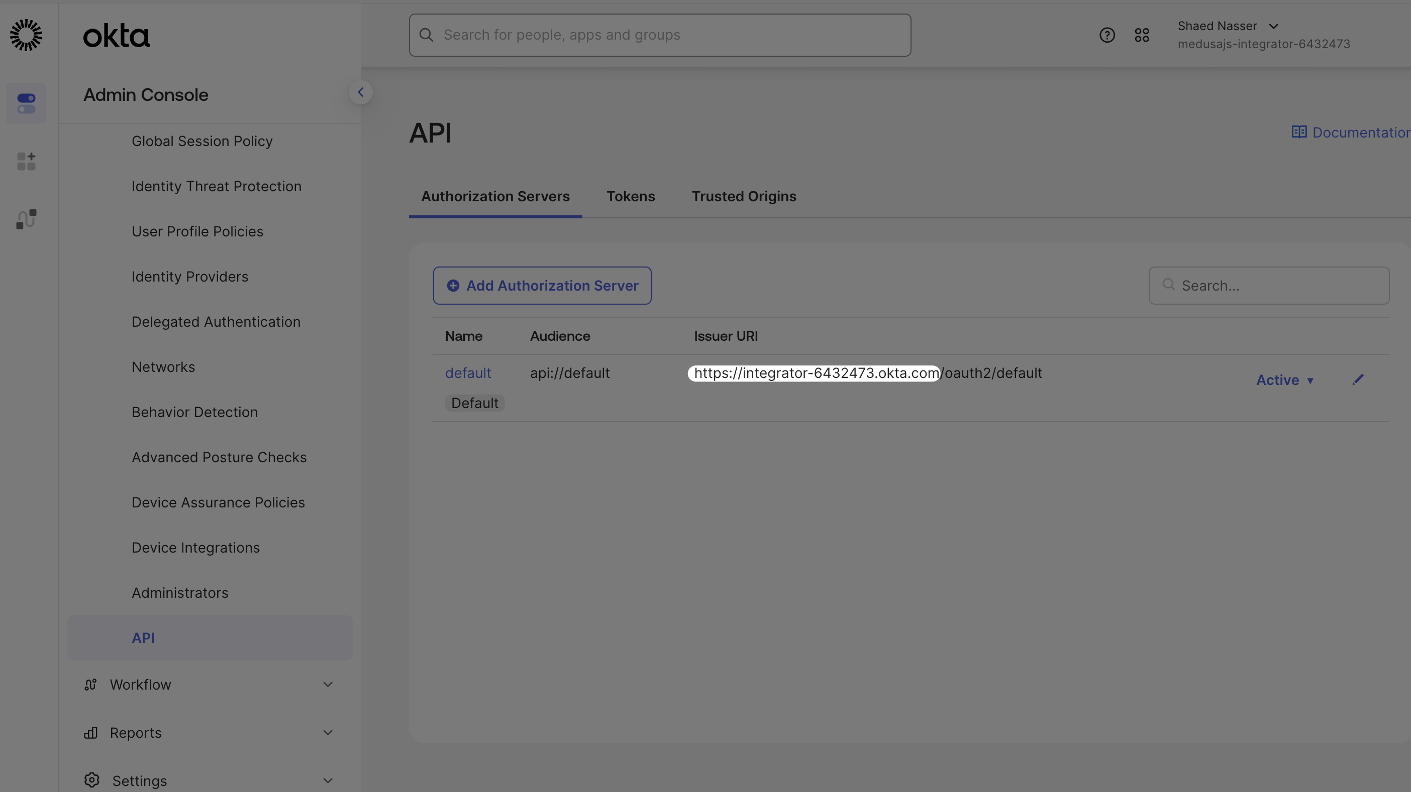 Okta domain in Authorization Servers page