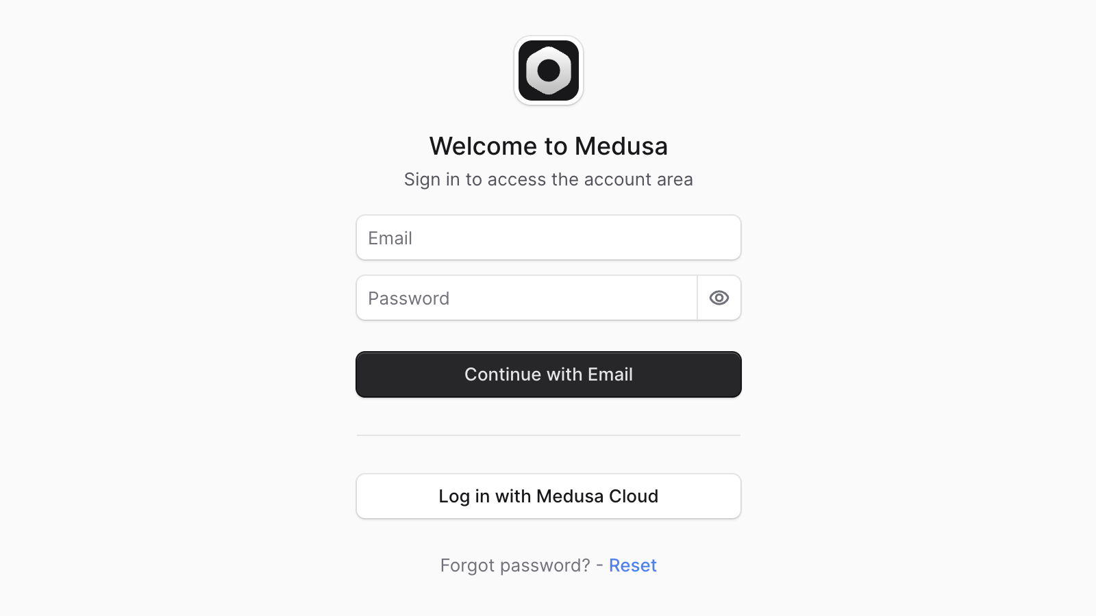 Log in form of Medusa Admin