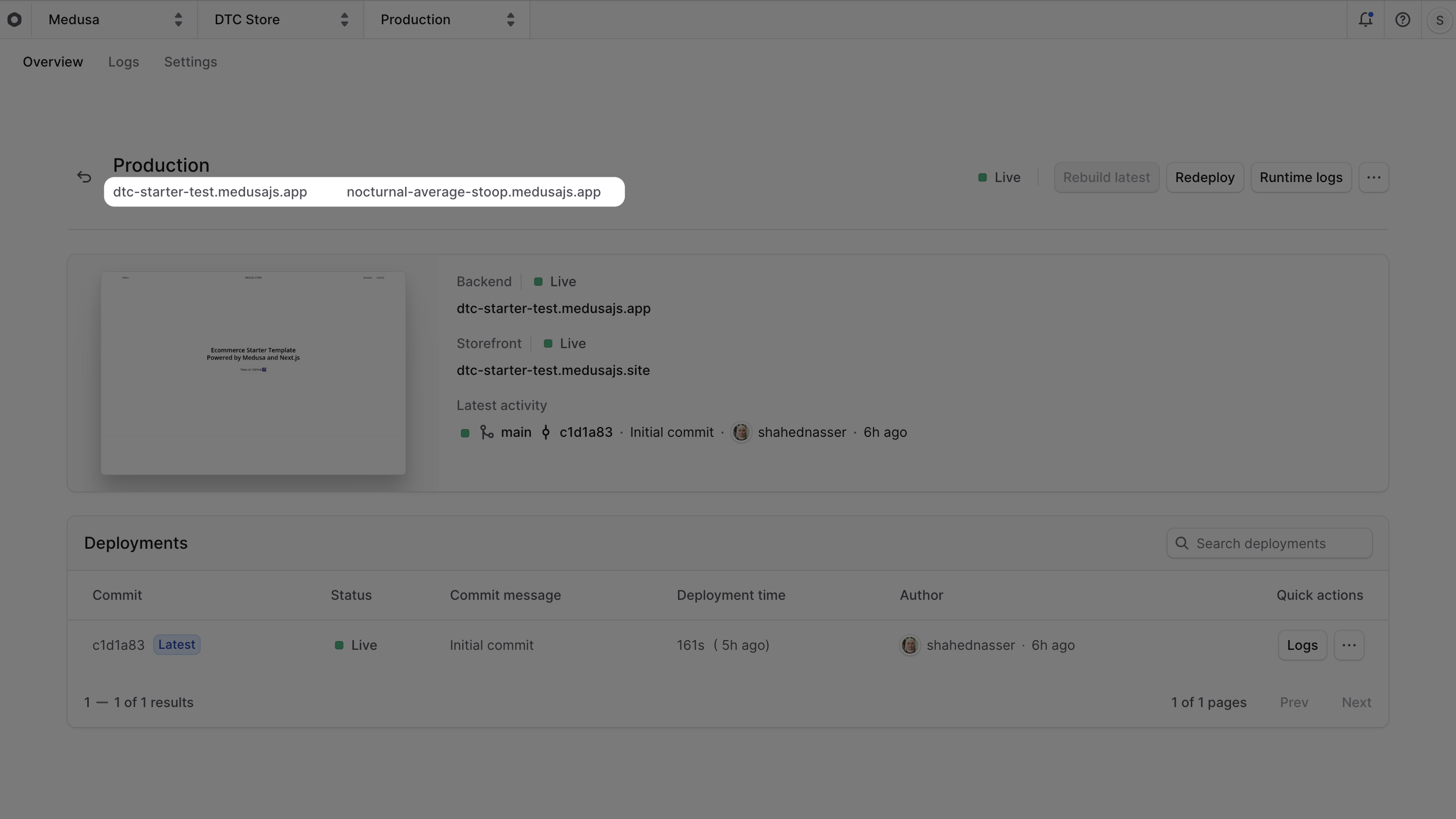URL of environment in its dashboard under the environment's name