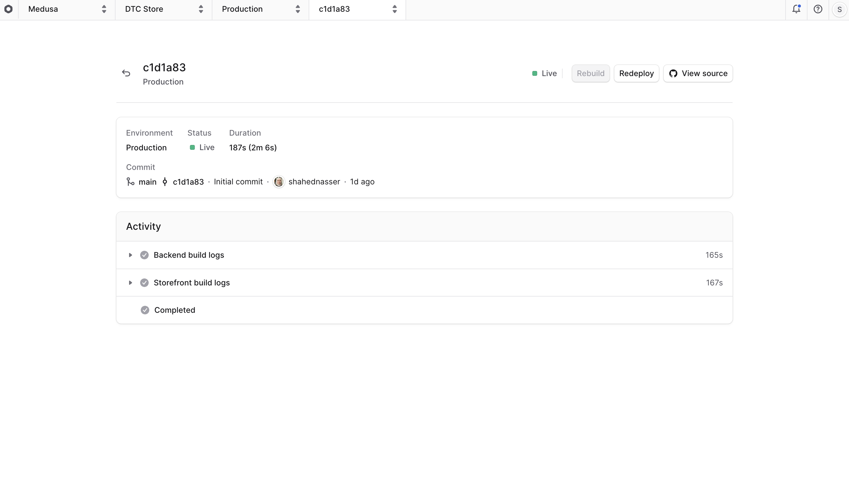 Build Logs for a deployment
