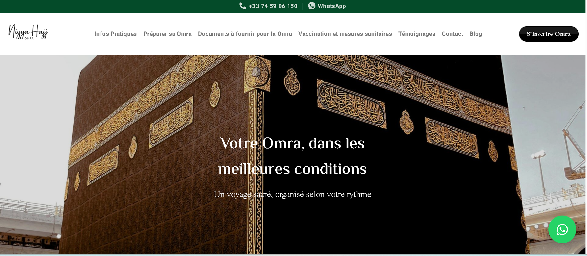 Site vitrine pour une agence de voyage spécialisée dans les séjours Omra. Le projet intègre un système de réservation complet pour simplifier l'organisation des pèlerinages.