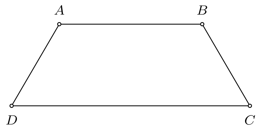 Một bác nông dân có ba tấm lưới B40, mỗi tấm dài $a = 8 text{m}$ và muốn rào một mảnh vườn dọc theo bờ sông có dạng hình thang cân $ABCD$ như hình vẽ dưới đây biết rằng bờ sông là đường thẳng $CD$ không phải rào lưới. 1 de thi toan online
