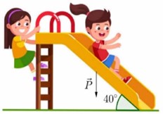 Một em bé cân nặng $m=20text{ kg}$ trượt trên cầu thang trượt dài 2 m 1