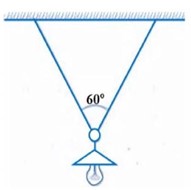 Người ta treo một bóng đèn có khối lượng $m=1text{ kg}$ bằng cách luồn sợi dây qua một cái móc của đèn và hai đầu dây được gắn chặt trên trần nhà 1