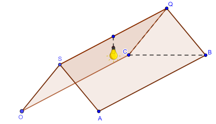 Hình bên dưới minh họa một cái lều hai mái là hai hình chữ nhật giống nhau trong không gian $Oxyz$ 1 de thi toan online