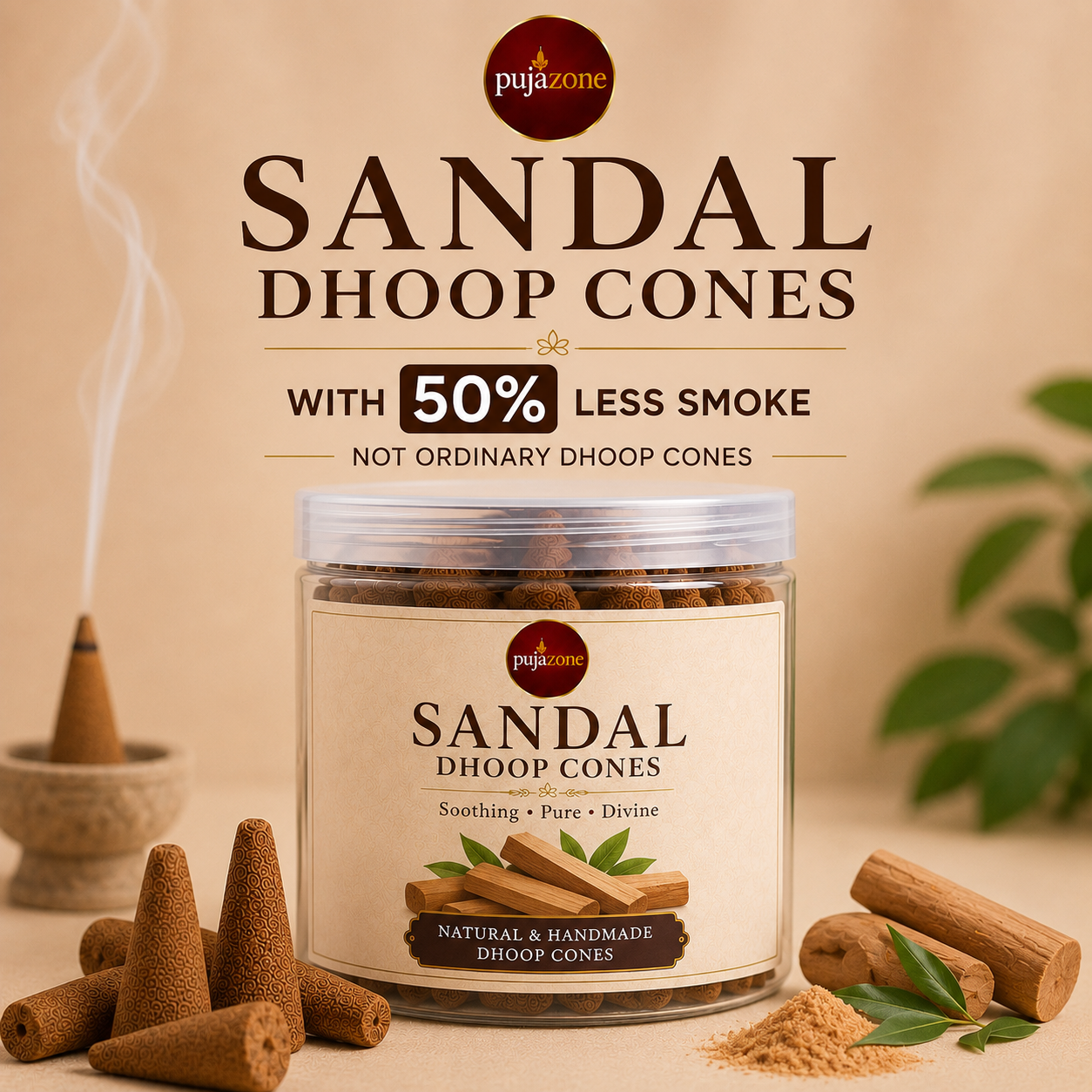 Low Smoke Sandal Dhoop Cones