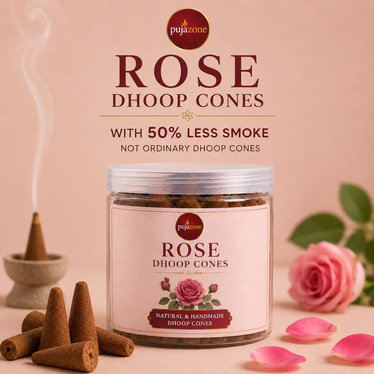 Low Smoke Rose Dhoop Cones