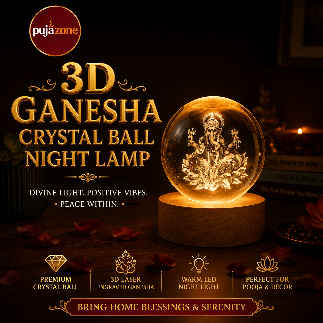 3D Ganesha Crystal Ball Night Lamp