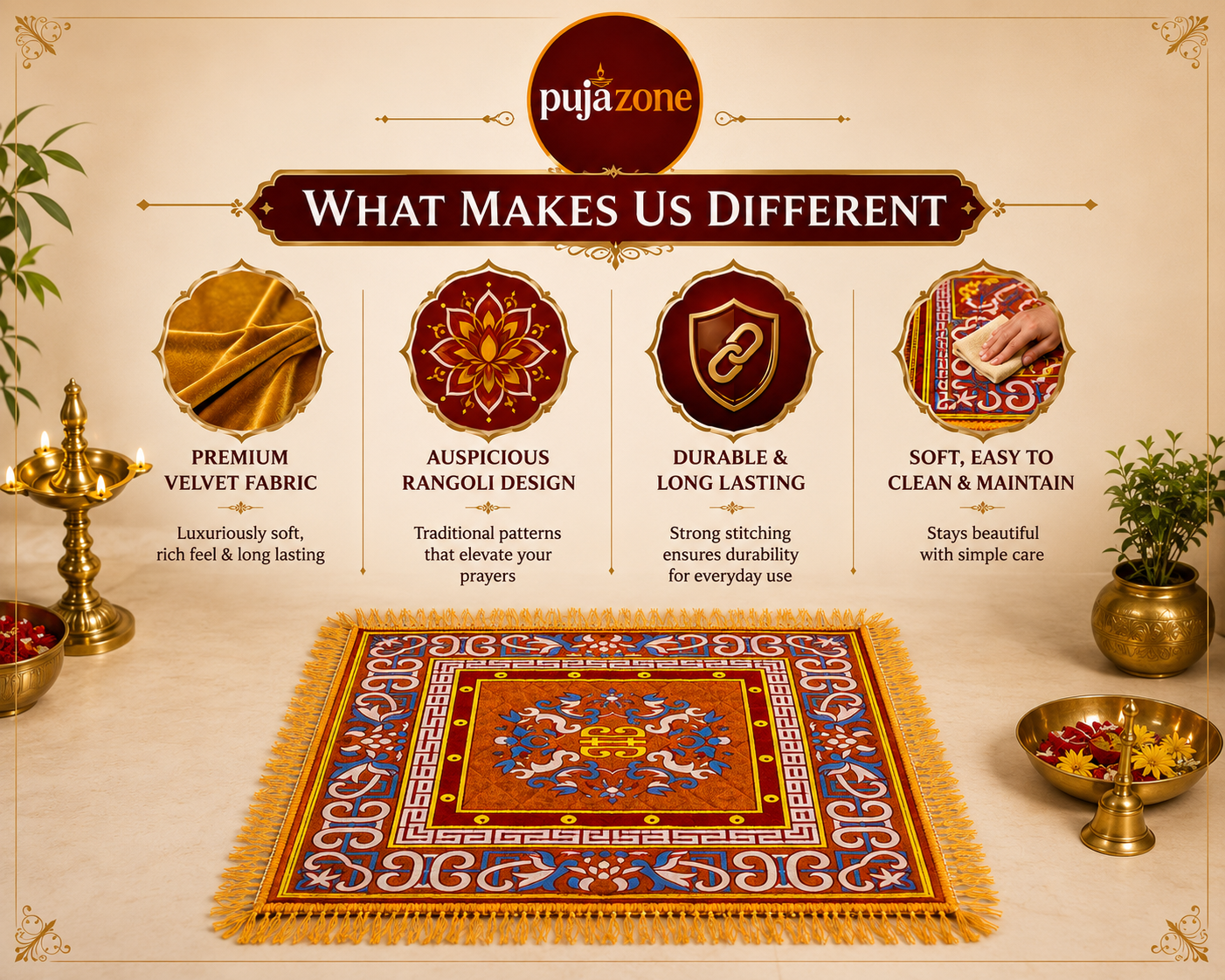 Velvet Square Puja Mat