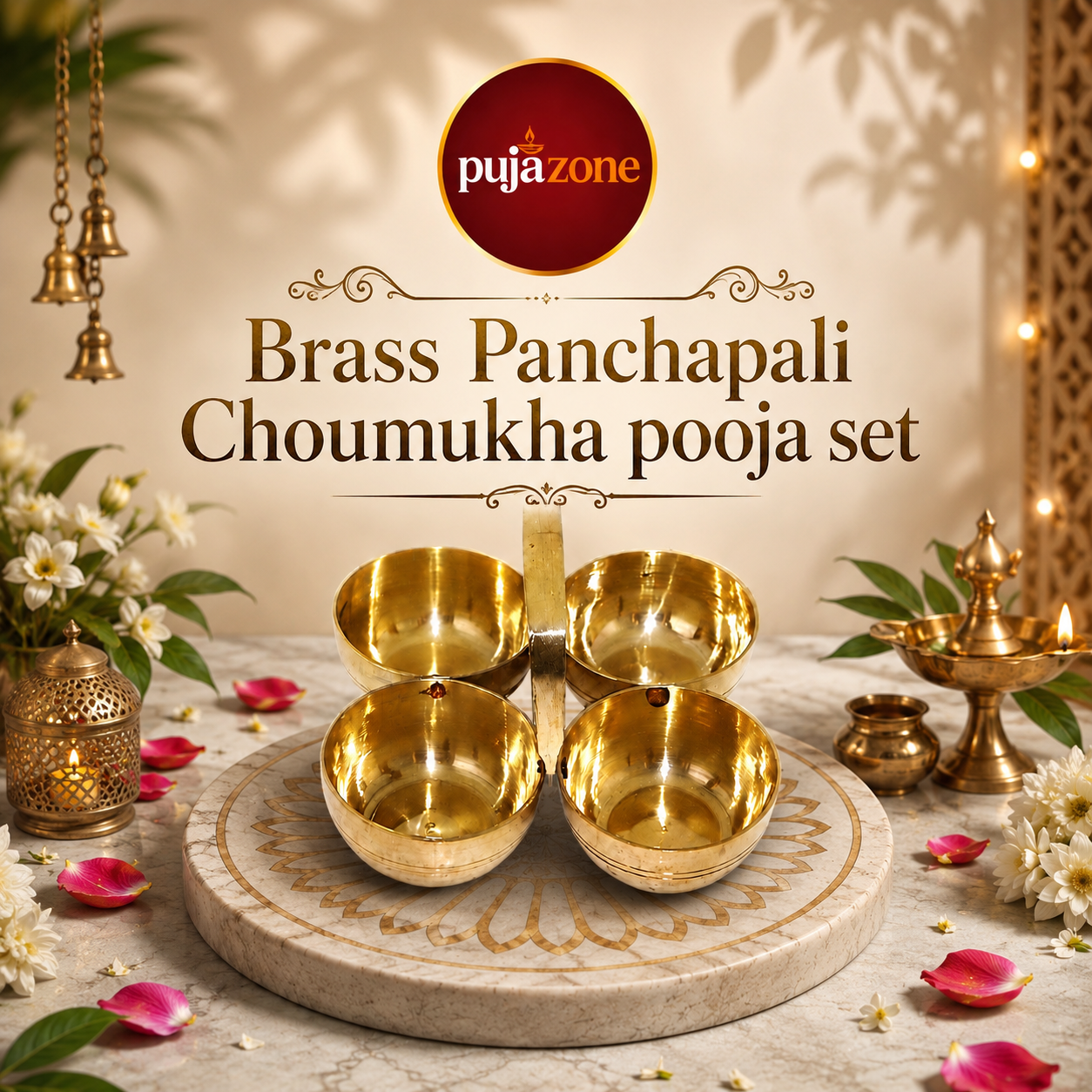 Brass Panchapali Choumukha Pooja Set