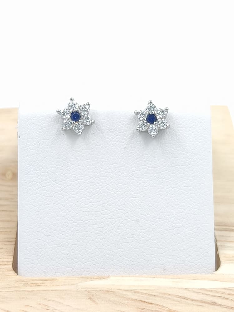 CARAVANAS FLOR CON CIRCONIA AZUL
