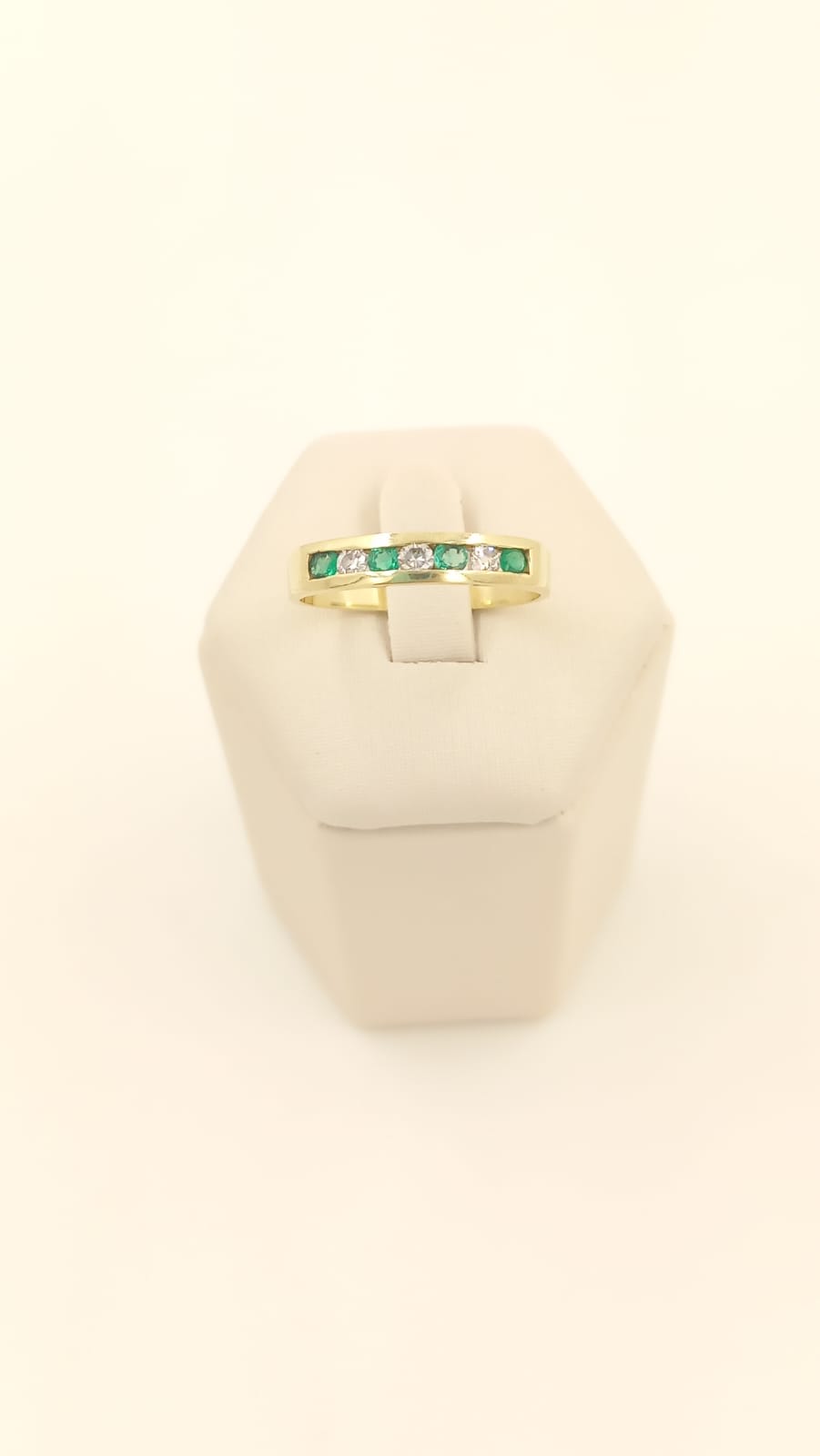 ANILLO MEDIO SIN FIN DE ORO CON DIAMANTES Y ESMERALDAS